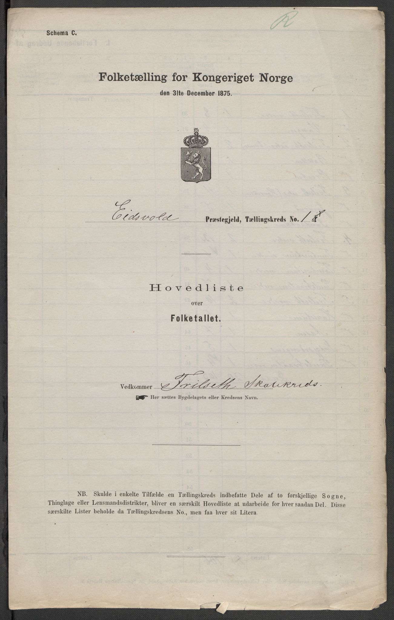 RA, 1875 census for 0237P Eidsvoll, 1875, p. 1