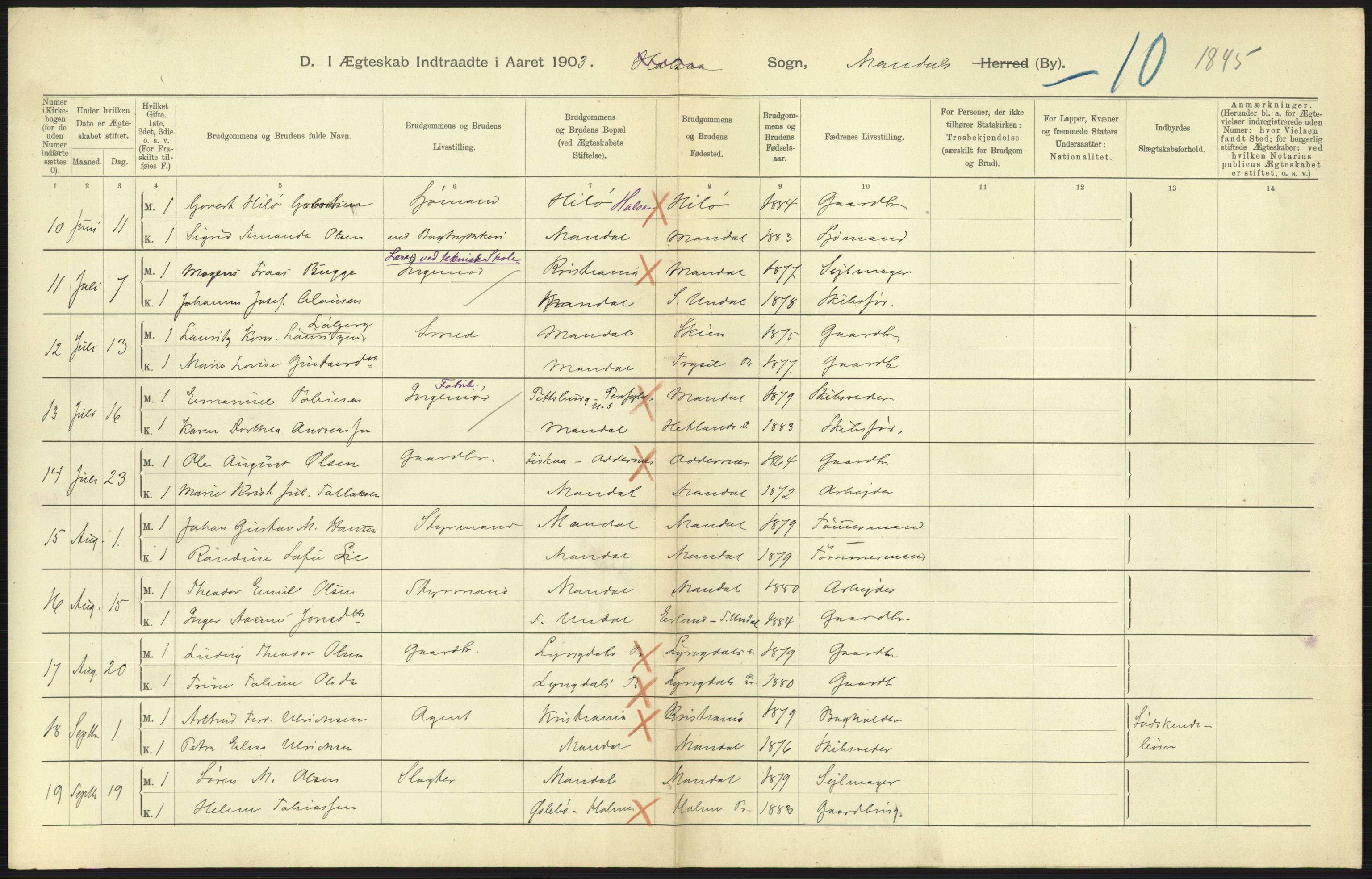 Statistisk sentralbyrå, Sosiodemografiske emner, Befolkning, AV/RA-S-2228/D/Df/Dfa/Dfaa/L0011: Lister og Mandal amt: Fødte, gifte, døde, 1903, p. 359