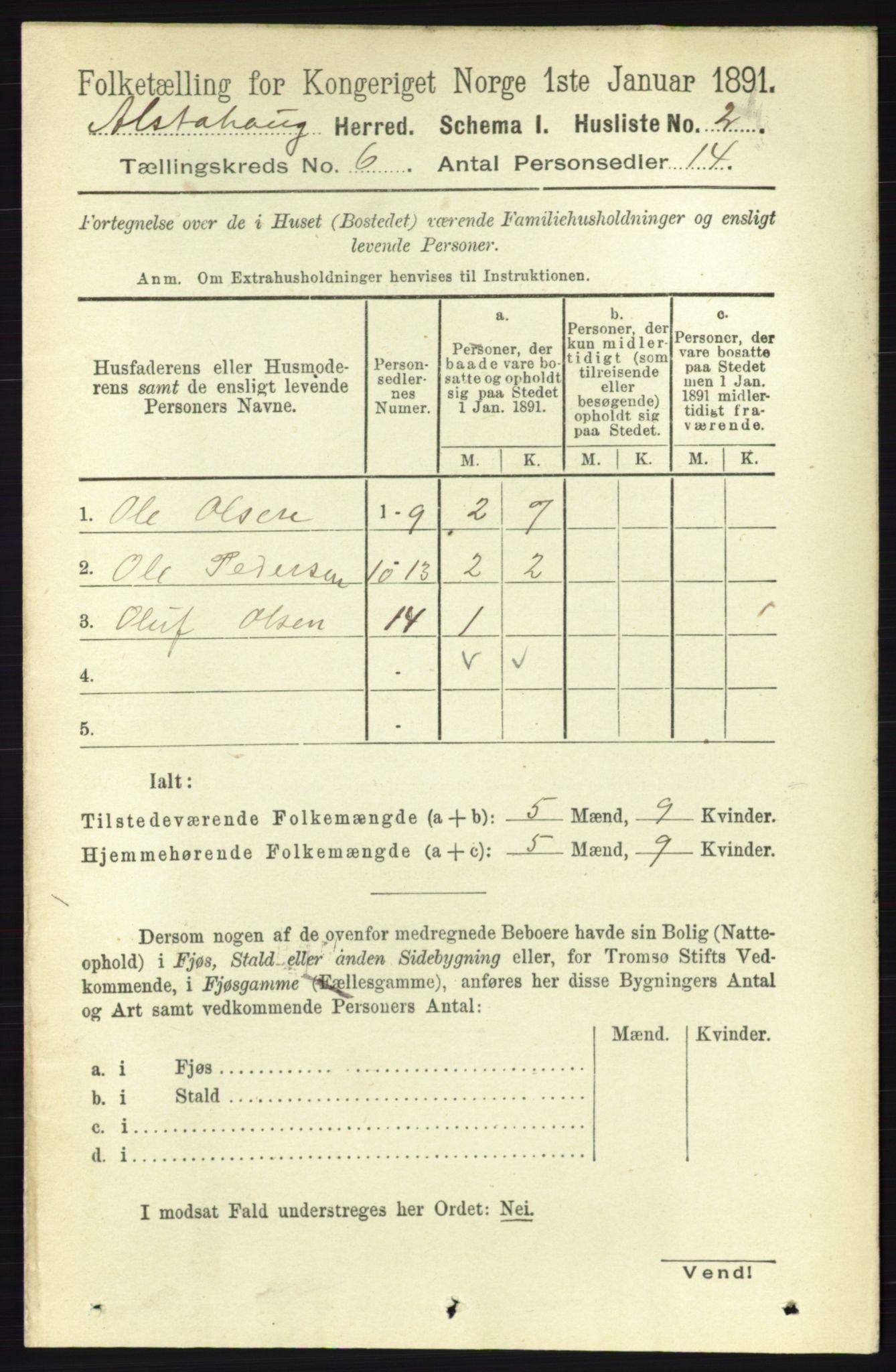 RA, 1891 census for 1820 Alstahaug, 1891, p. 2046