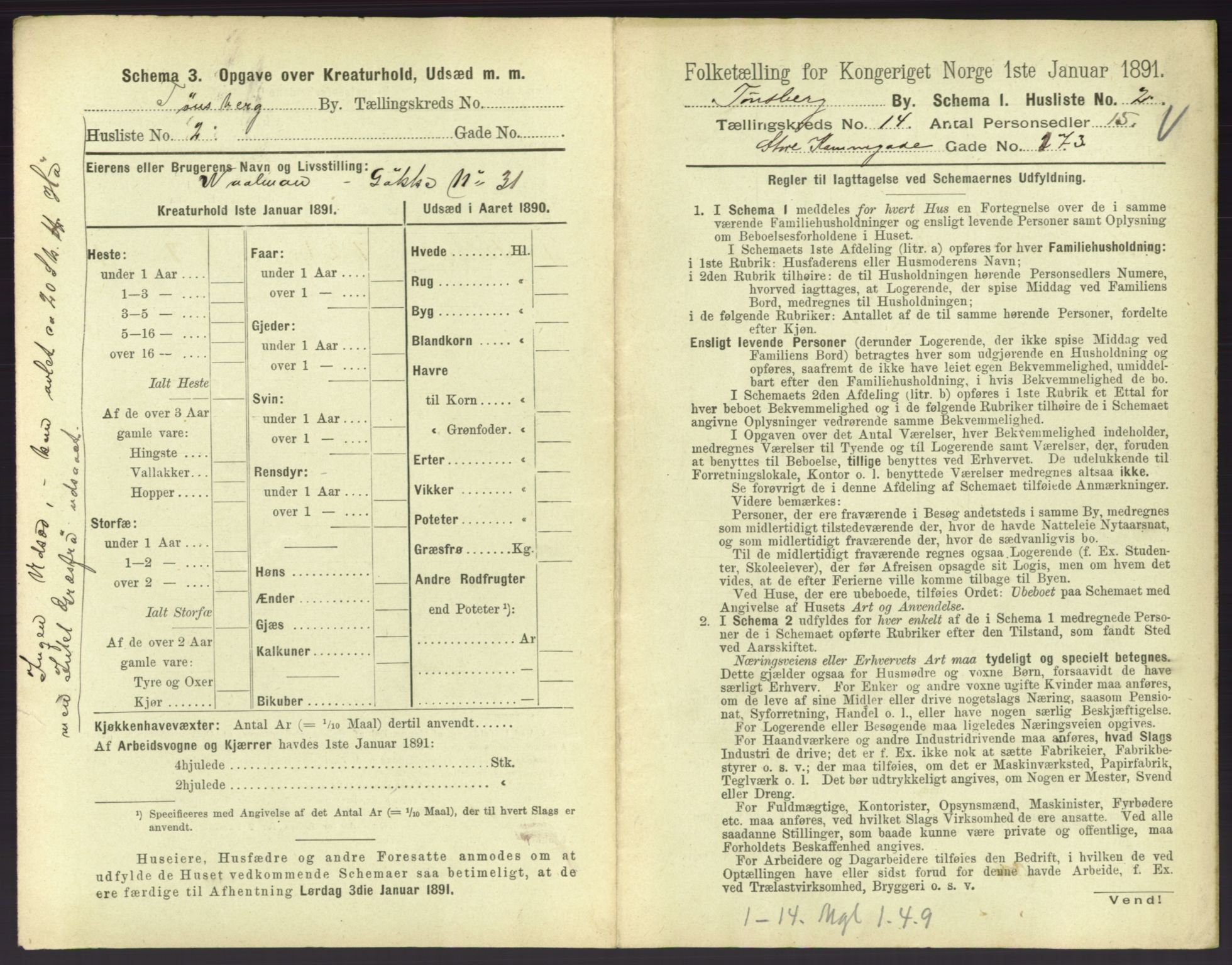 RA, 1891 census for 0705 Tønsberg, 1891, p. 520