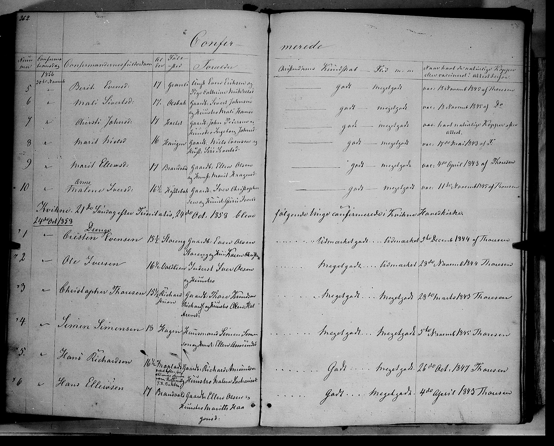 Kvikne prestekontor, SAH/PREST-064/H/Ha/Haa/L0005: Parish register (official) no. 5, 1841-1862, p. 262