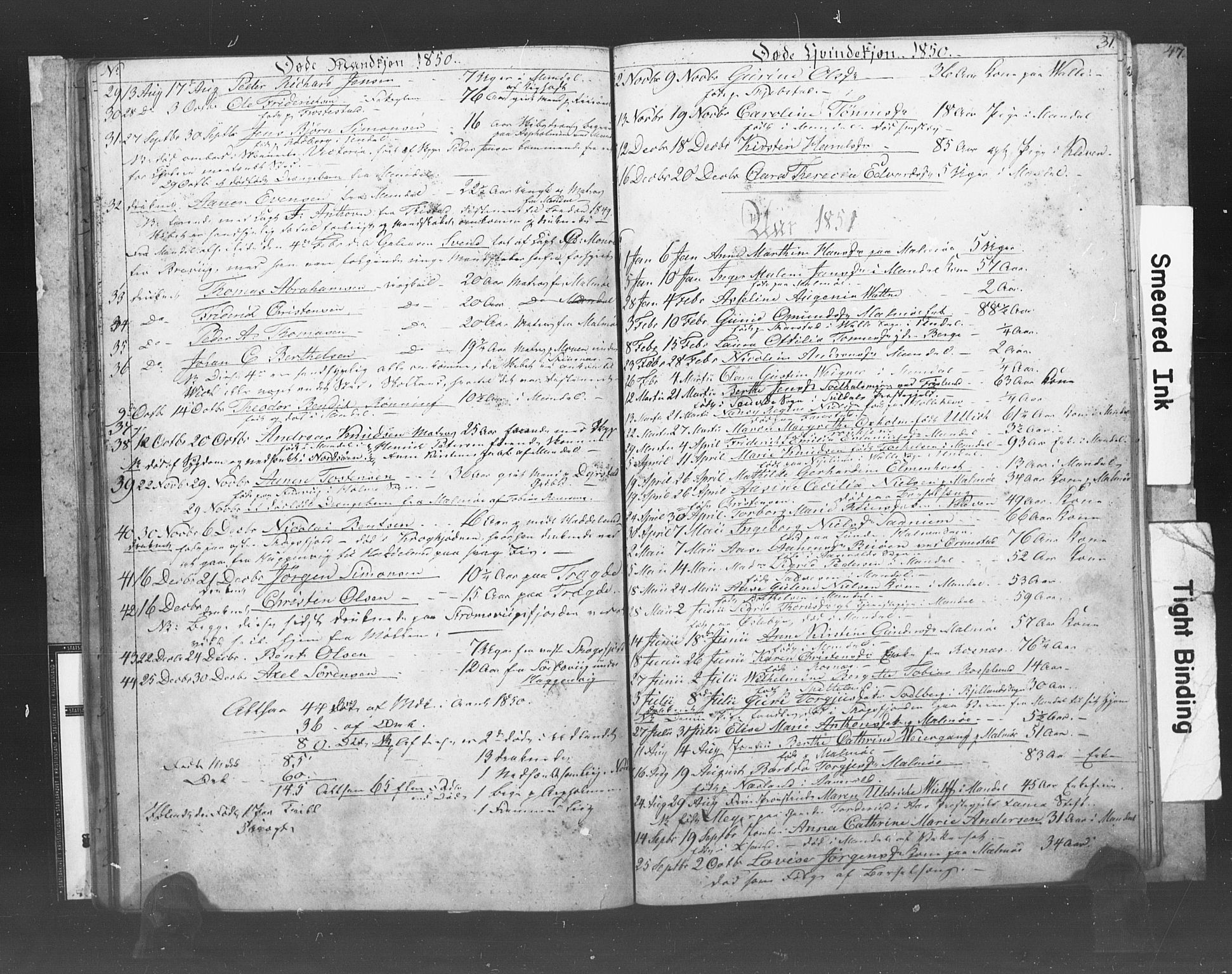 Mandal sokneprestkontor, AV/SAK-1111-0030/F/Fb/Fba/L0007: Parish register (copy) no. B 1G, 1850-1853, p. 31