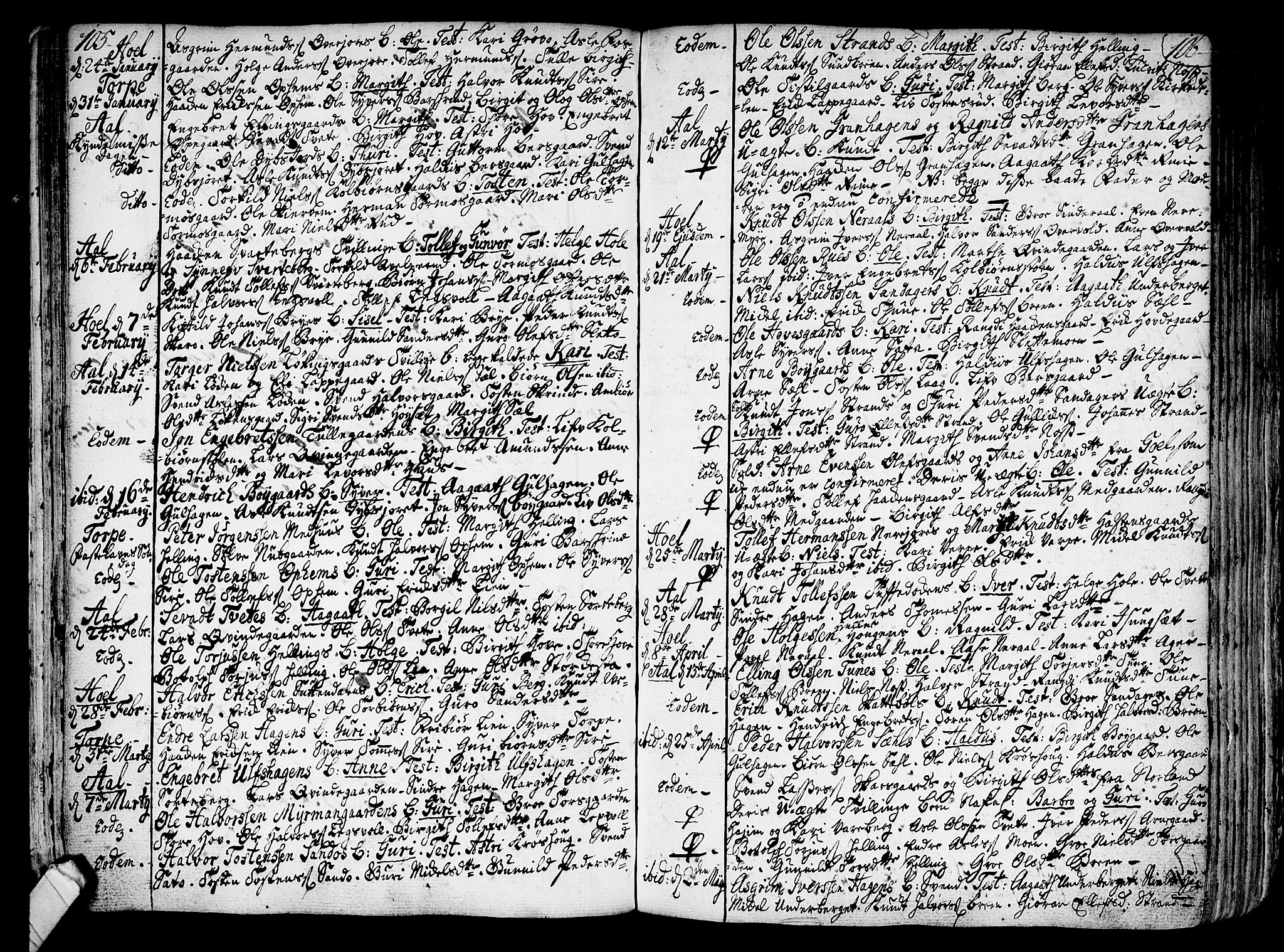 Ål kirkebøker, AV/SAKO-A-249/F/Fa/L0001: Parish register (official) no. I 1, 1744-1769, p. 105-106