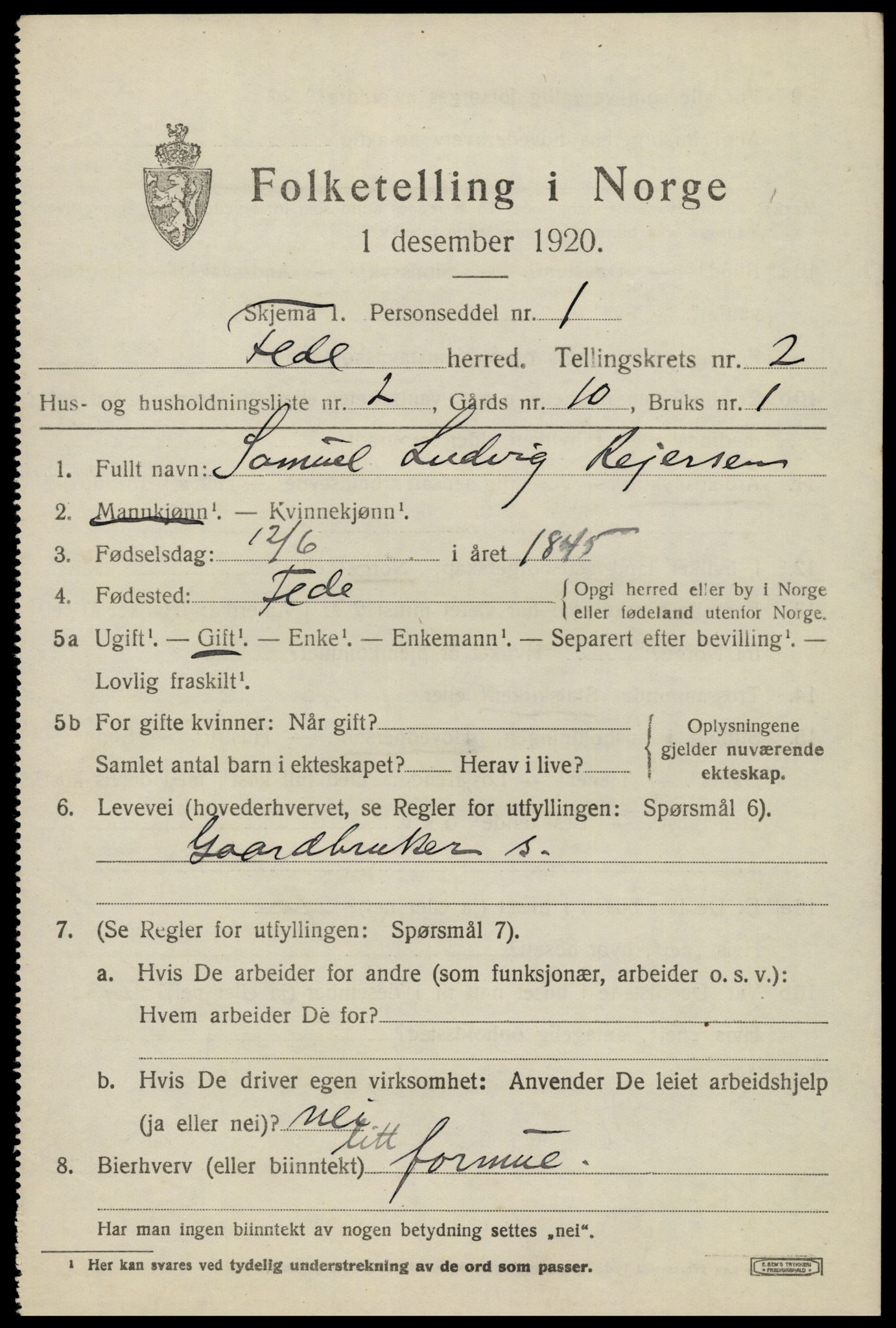 SAK, 1920 census for Feda, 1920, p. 947