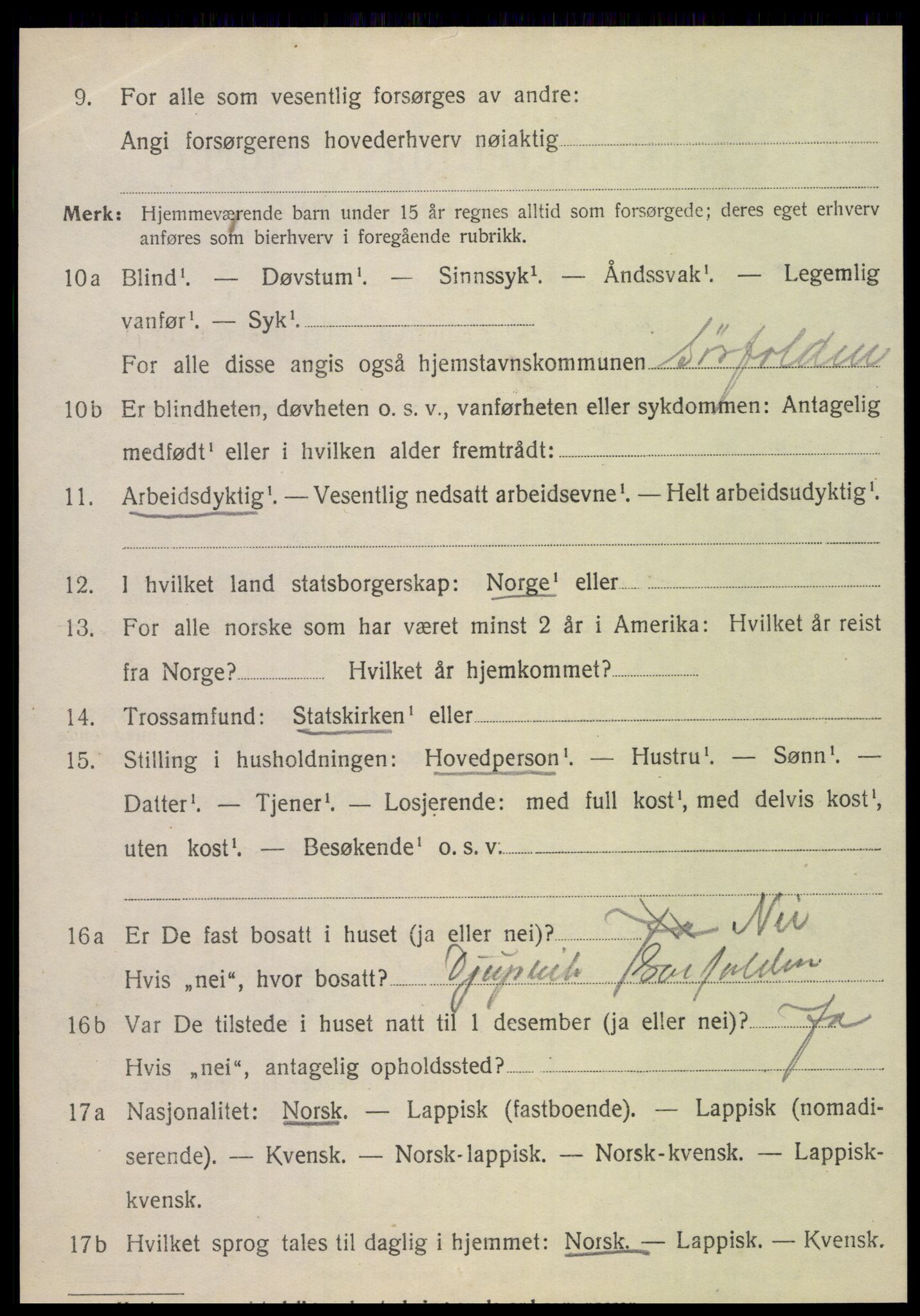 SAT, 1920 census for Fauske, 1920, p. 7017