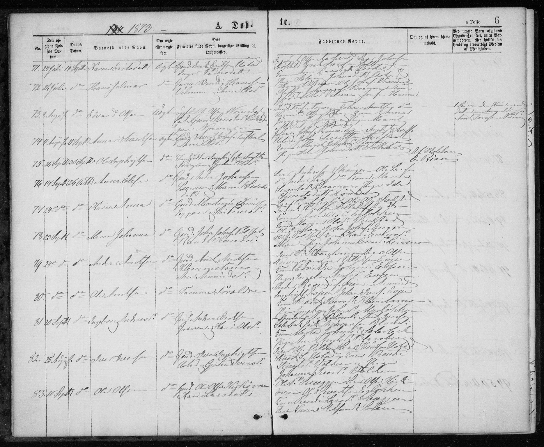 Ministerialprotokoller, klokkerbøker og fødselsregistre - Sør-Trøndelag, AV/SAT-A-1456/668/L0817: Parish register (copy) no. 668C06, 1873-1884, p. 6