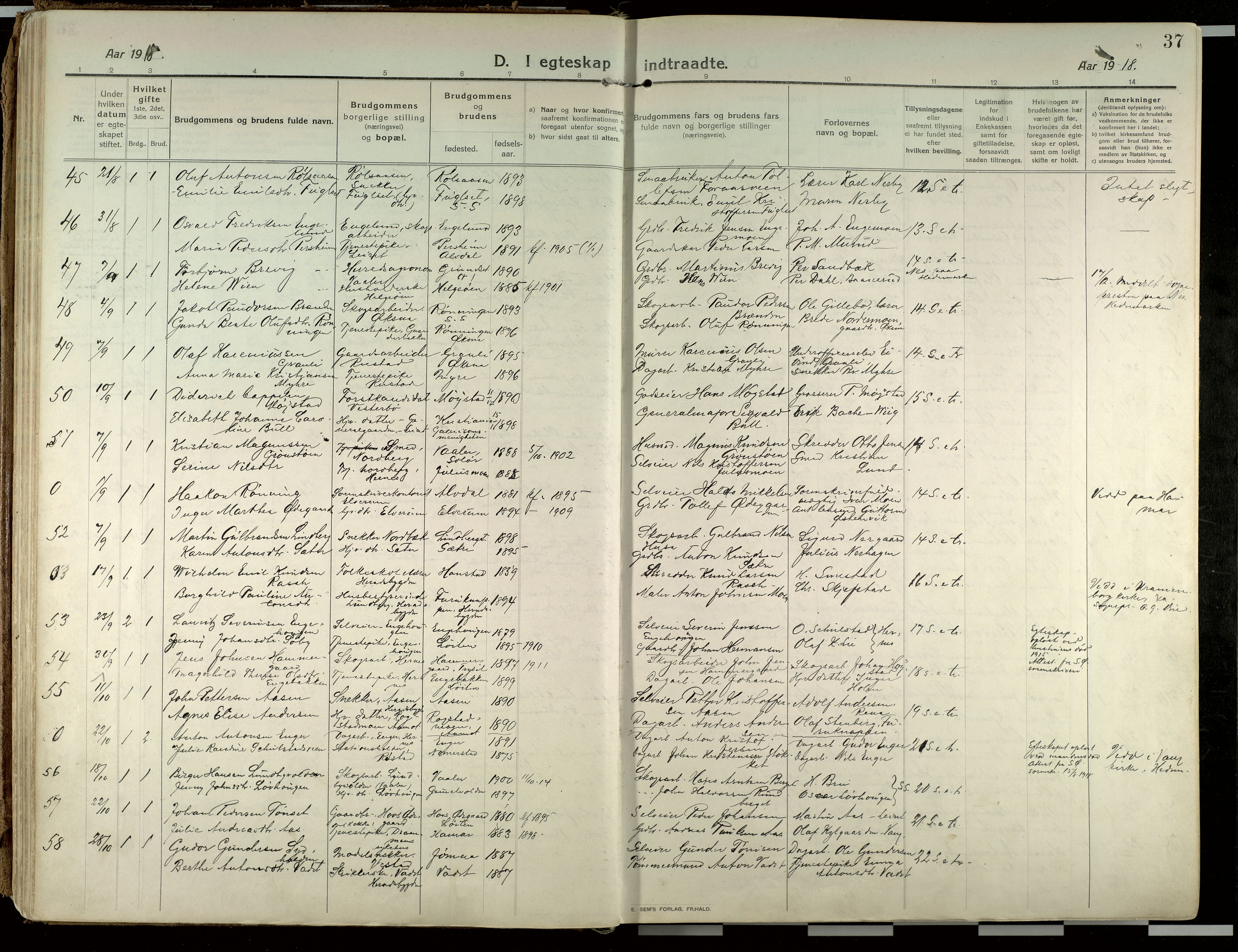 Elverum prestekontor, SAH/PREST-044/H/Ha/Haa/L0021: Parish register (official) no. 21, 1913-1928, p. 37