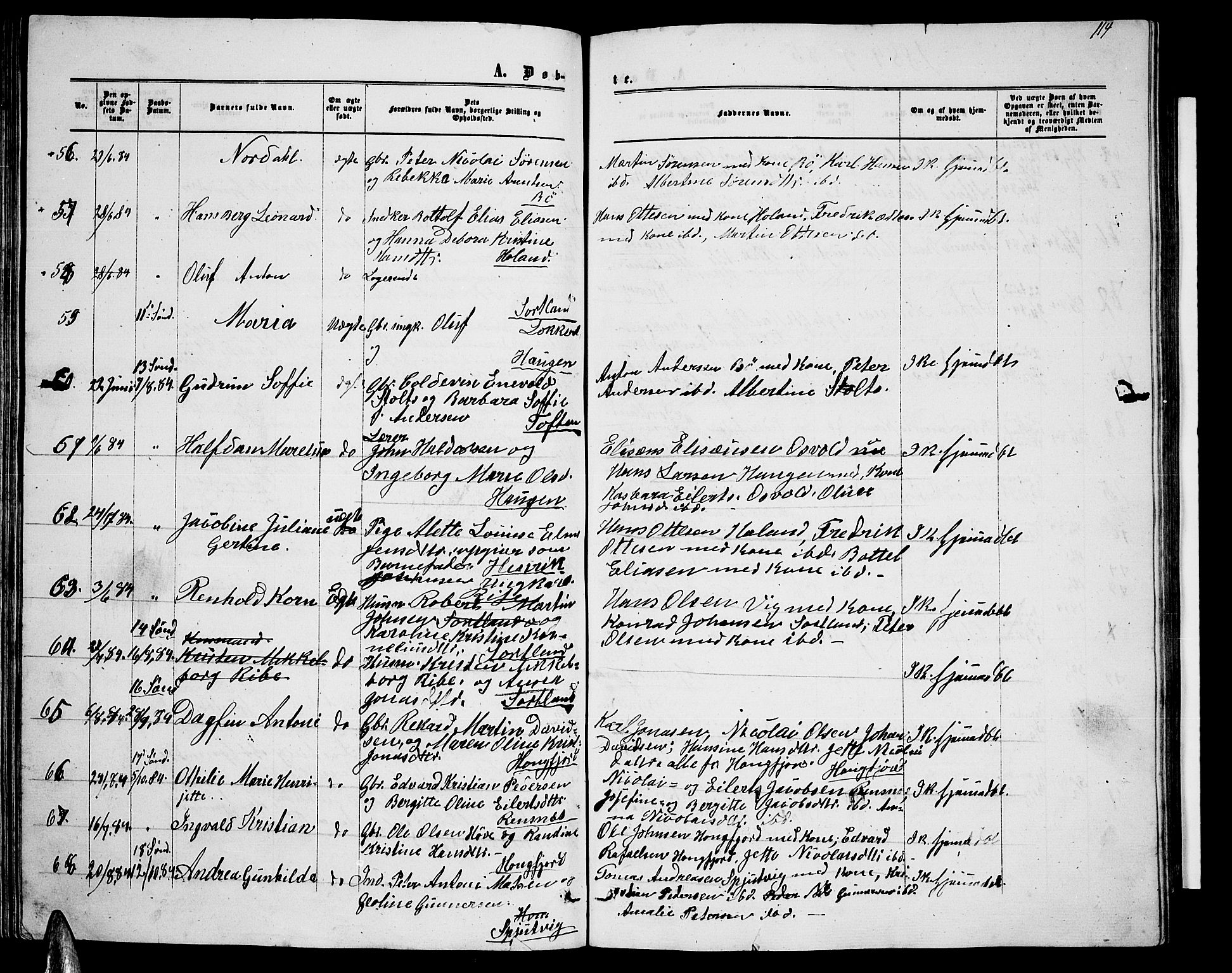 Ministerialprotokoller, klokkerbøker og fødselsregistre - Nordland, SAT/A-1459/895/L1381: Parish register (copy) no. 895C03, 1864-1885, p. 114