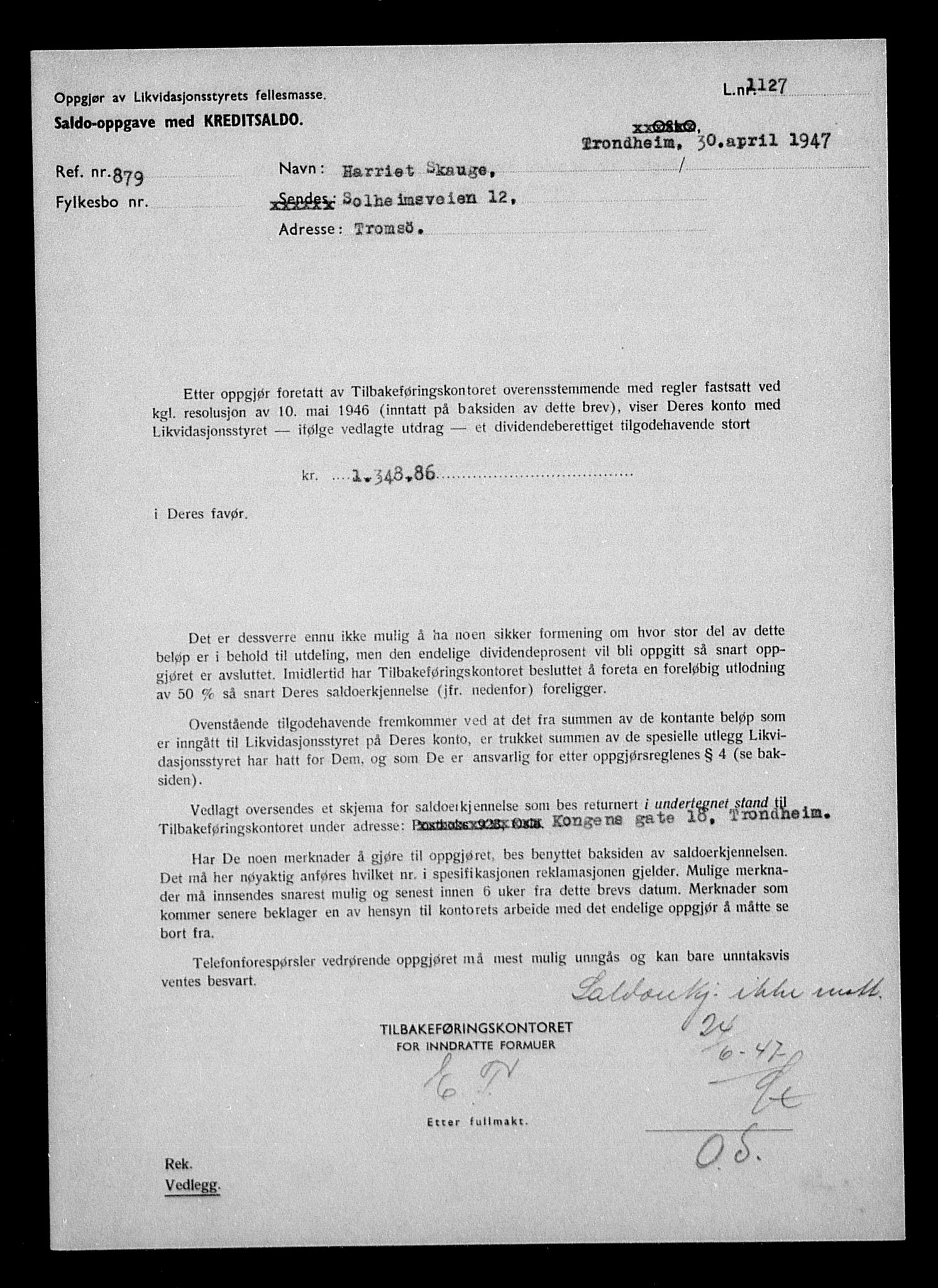 Justisdepartementet, Tilbakeføringskontoret for inndratte formuer, AV/RA-S-1564/H/Hc/Hcb/L0916: --, 1945-1947, p. 351