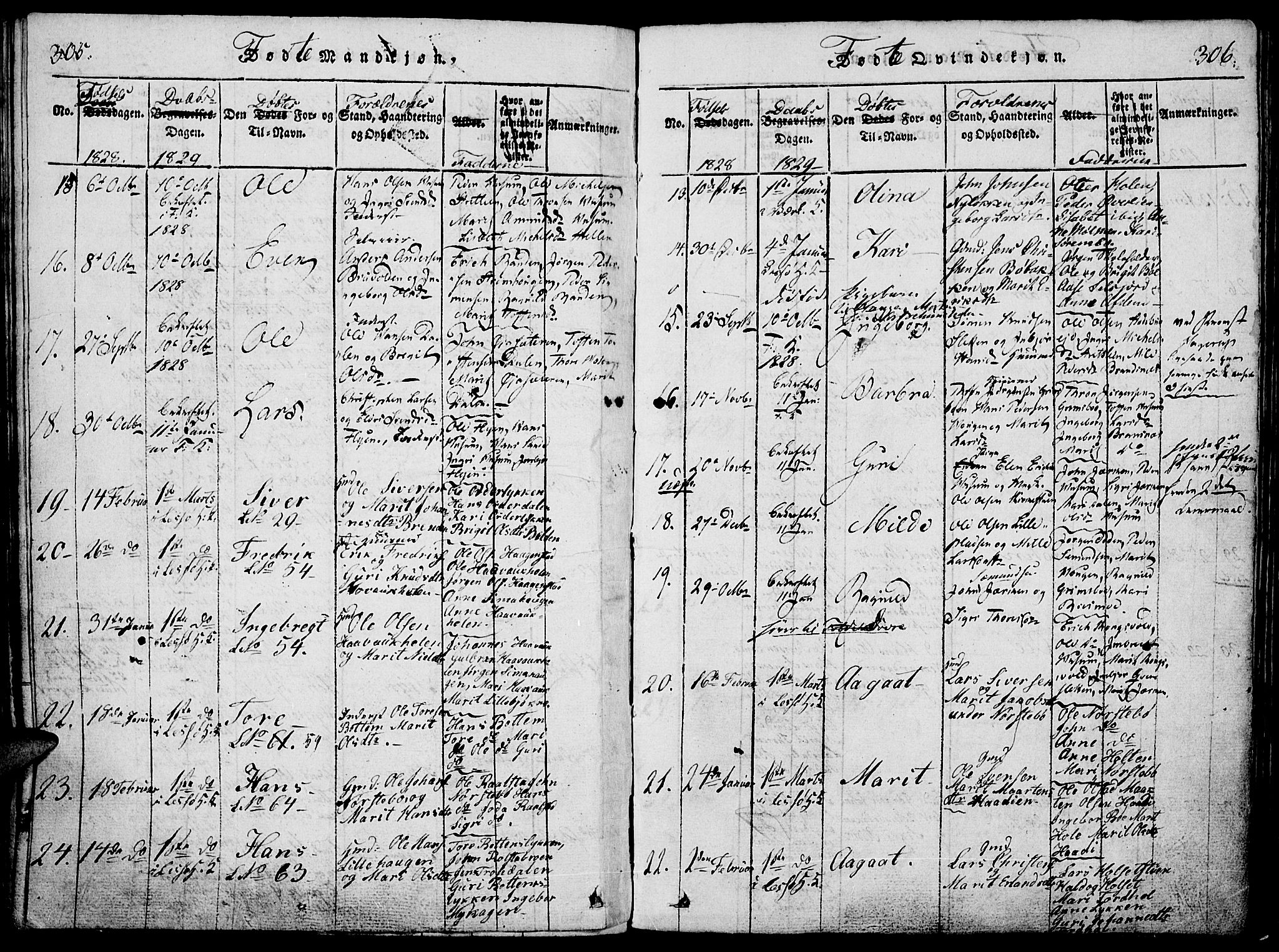 Lesja prestekontor, AV/SAH-PREST-068/H/Ha/Haa/L0004: Parish register (official) no. 4, 1820-1829, p. 305-306