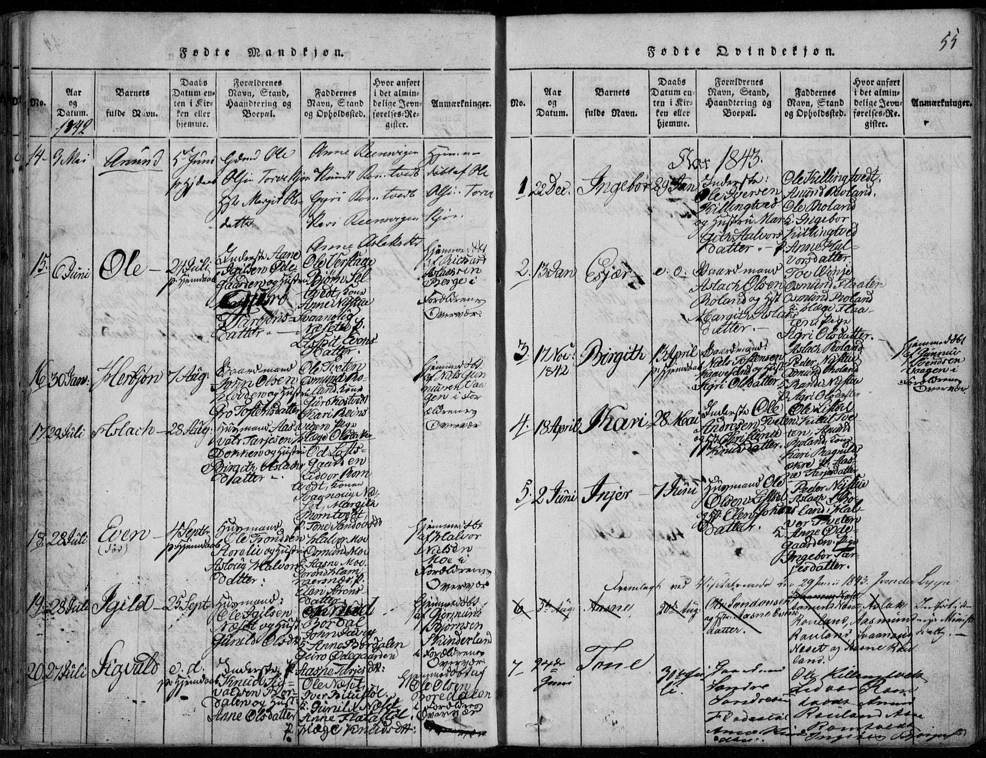 Rauland kirkebøker, SAKO/A-292/F/Fa/L0001: Parish register (official) no. 1, 1814-1859, p. 55