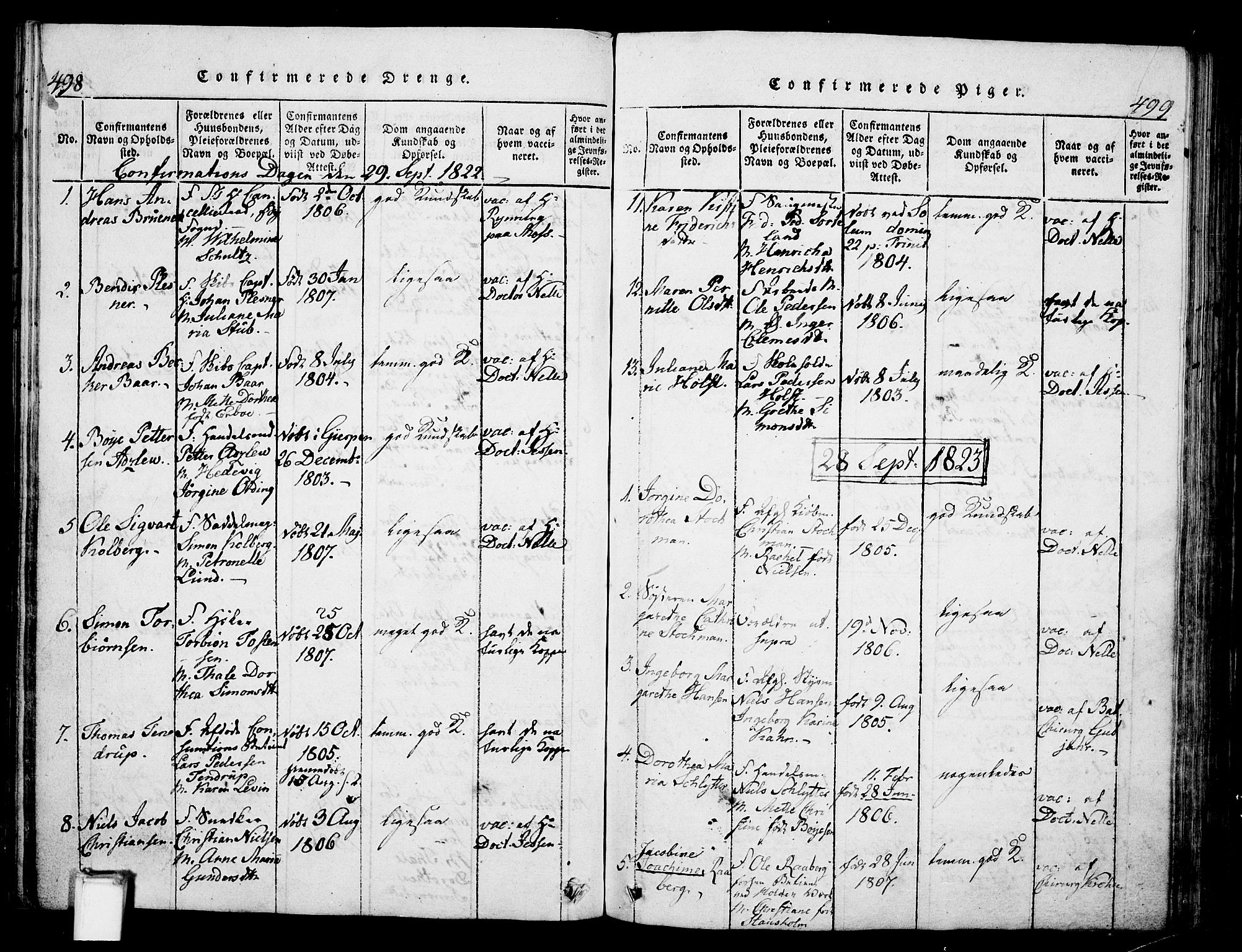 Skien kirkebøker, SAKO/A-302/G/Ga/L0002: Parish register (copy) no. 2, 1814-1842, p. 498-499