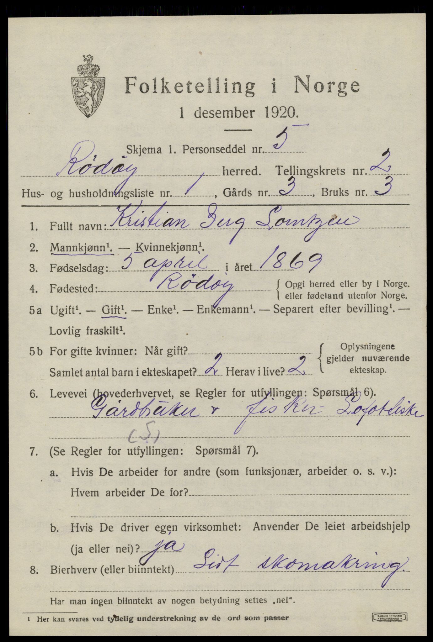 SAT, 1920 census for Rødøy, 1920, p. 1610