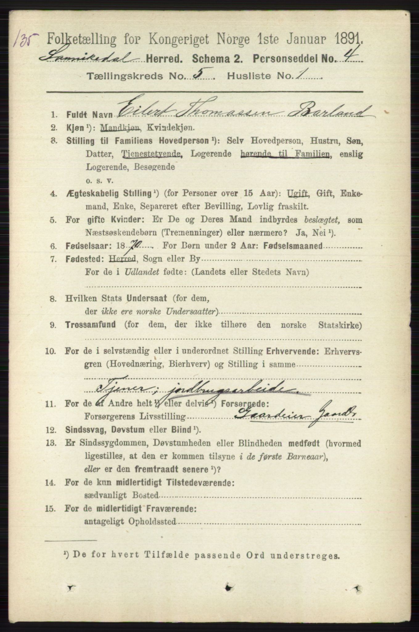 RA, 1891 census for 0816 Sannidal, 1891, p. 2043