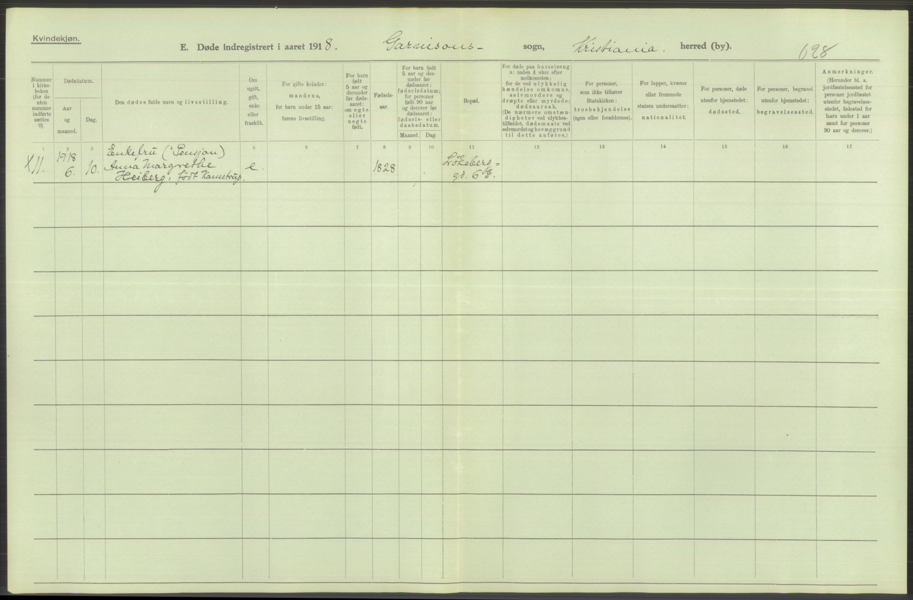 Statistisk sentralbyrå, Sosiodemografiske emner, Befolkning, AV/RA-S-2228/D/Df/Dfb/Dfbh/L0011: Kristiania: Døde, dødfødte, 1918, p. 256