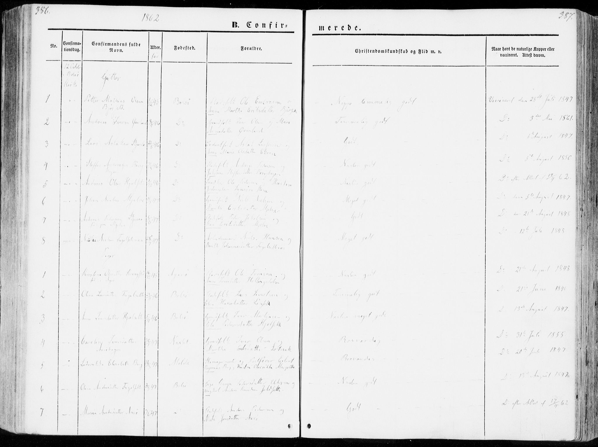 Ministerialprotokoller, klokkerbøker og fødselsregistre - Møre og Romsdal, SAT/A-1454/555/L0653: Parish register (official) no. 555A04, 1843-1869, p. 386-387
