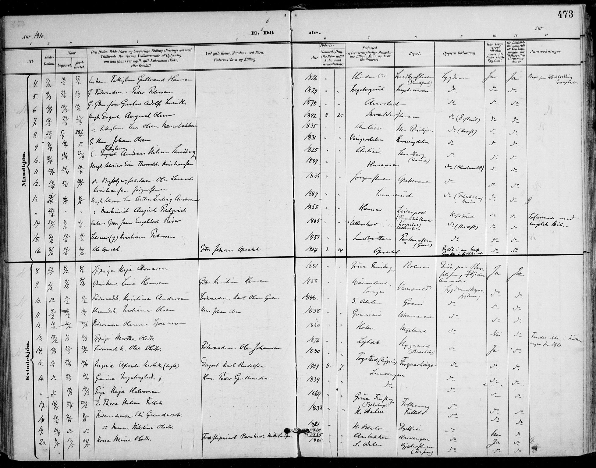 Nes prestekontor Kirkebøker, AV/SAO-A-10410/F/Fa/L0011: Parish register (official) no. I 11, 1899-1918, p. 473