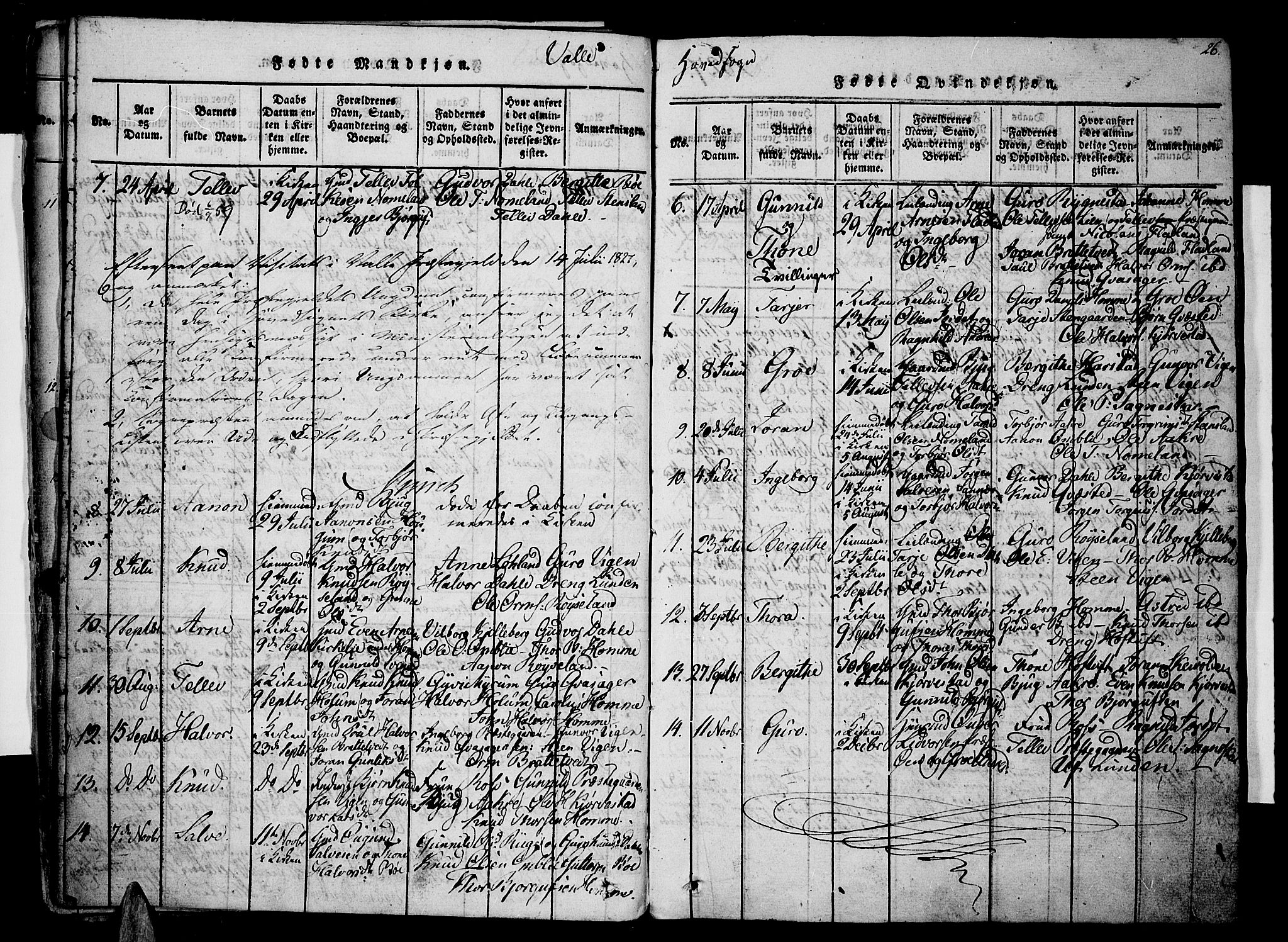 Valle sokneprestkontor, SAK/1111-0044/F/Fa/Fac/L0005: Parish register (official) no. A 5 /1, 1816-1831, p. 26