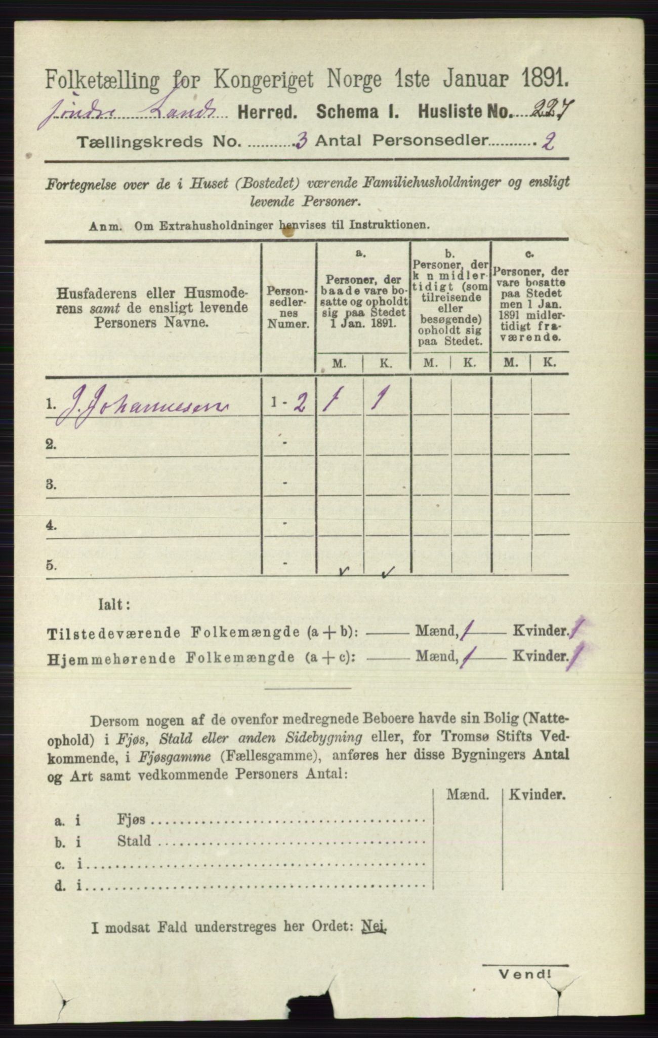 RA, 1891 census for 0536 Søndre Land, 1891, p. 2494