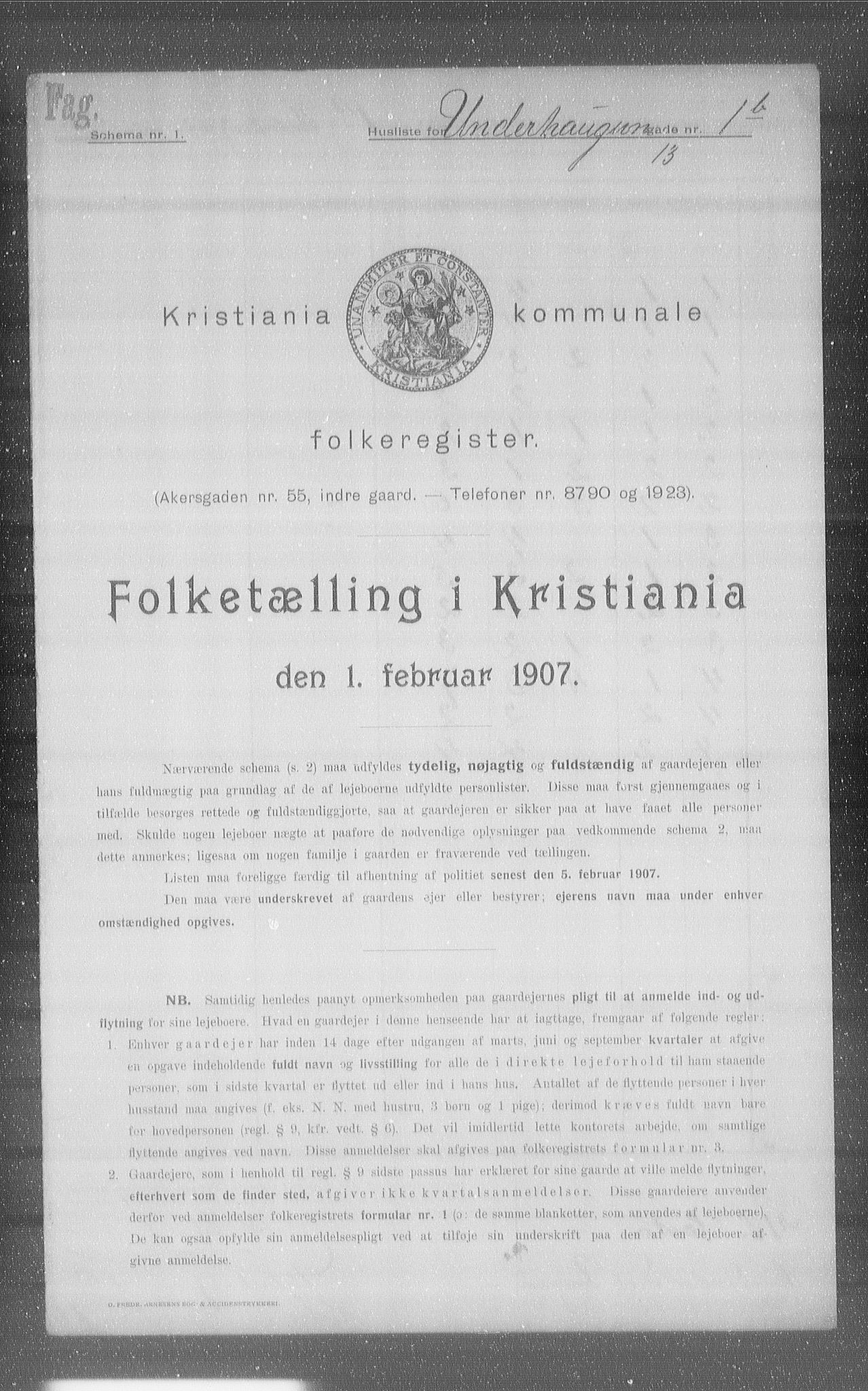 OBA, Municipal Census 1907 for Kristiania, 1907, p. 60912