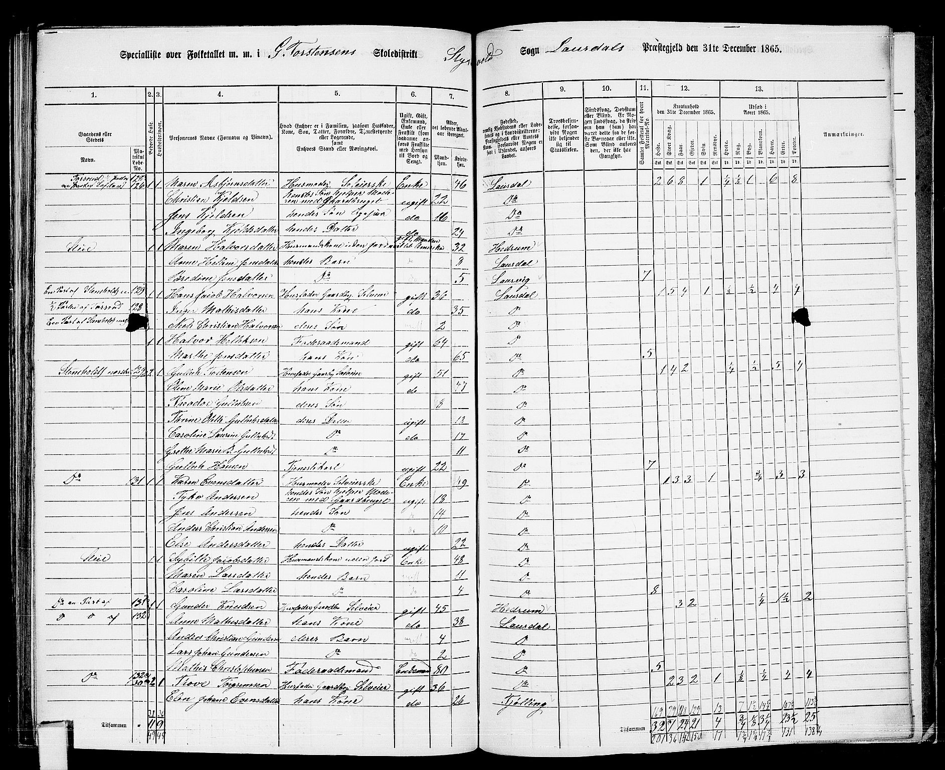 RA, 1865 census for Lardal, 1865, p. 98