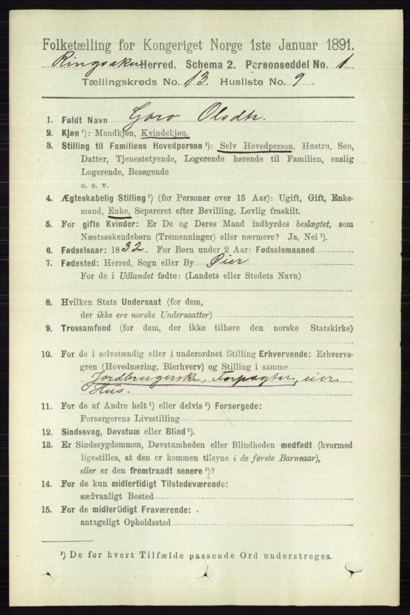 RA, 1891 census for 0412 Ringsaker, 1891, p. 7253