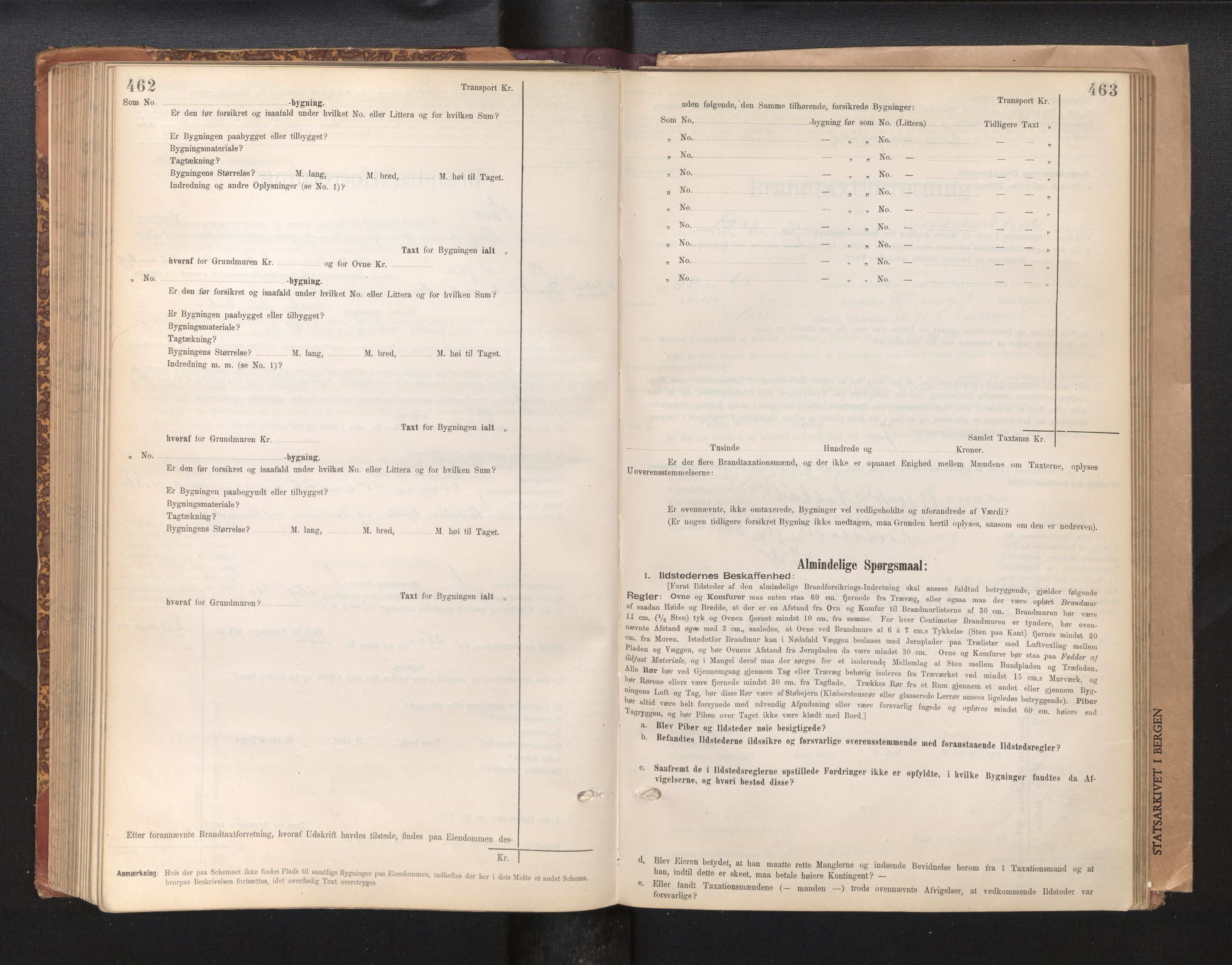 Lensmannen i Voss, AV/SAB-A-35801/0012/L0008: Branntakstprotokoll, skjematakst, 1895-1945, p. 462-463