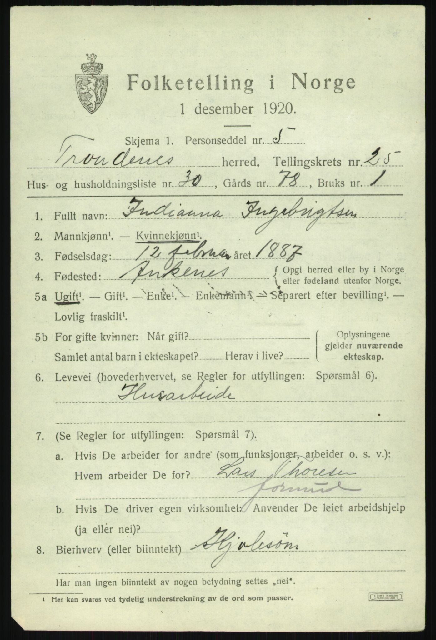 SATØ, 1920 census for Trondenes, 1920, p. 18812