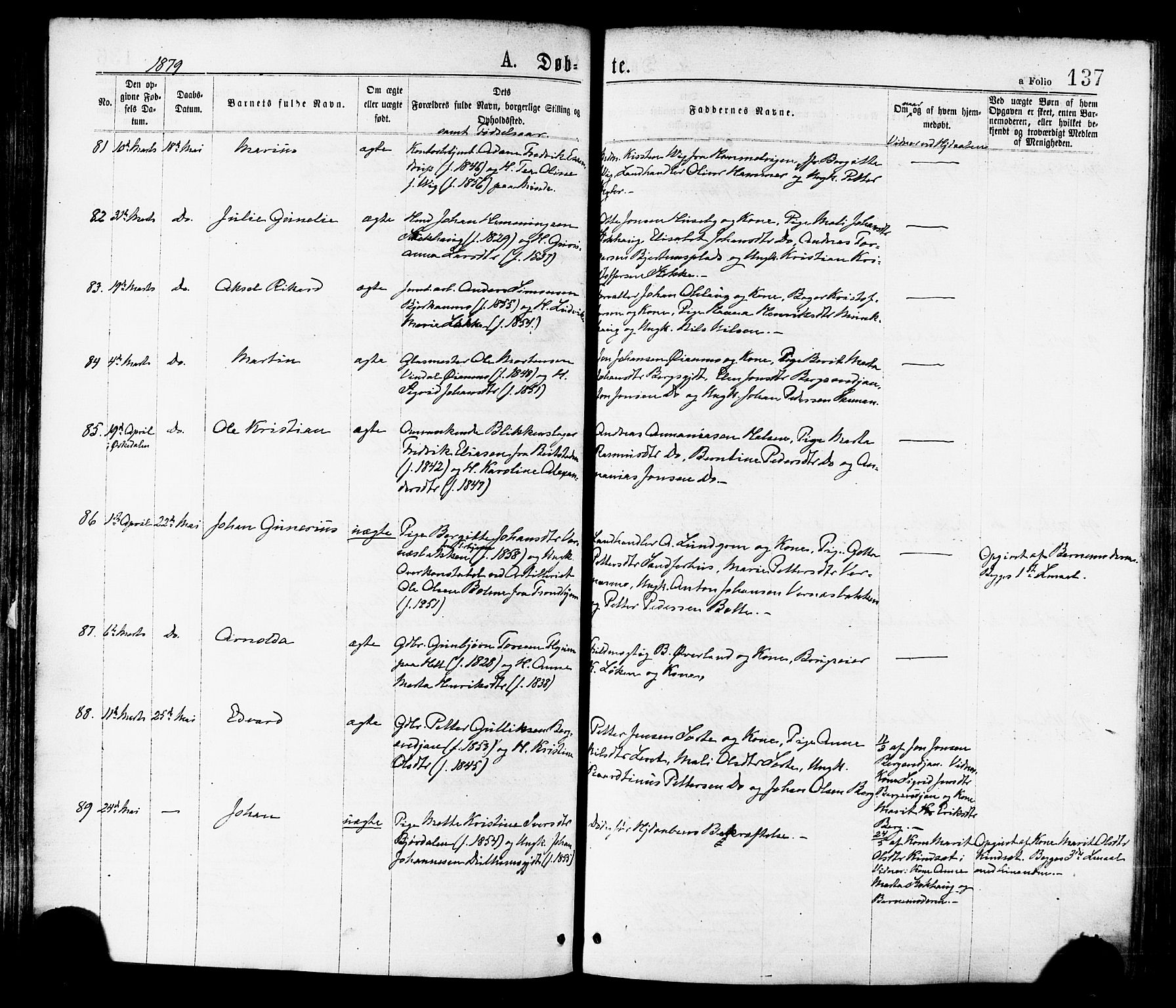 Ministerialprotokoller, klokkerbøker og fødselsregistre - Nord-Trøndelag, AV/SAT-A-1458/709/L0076: Parish register (official) no. 709A16, 1871-1879, p. 137