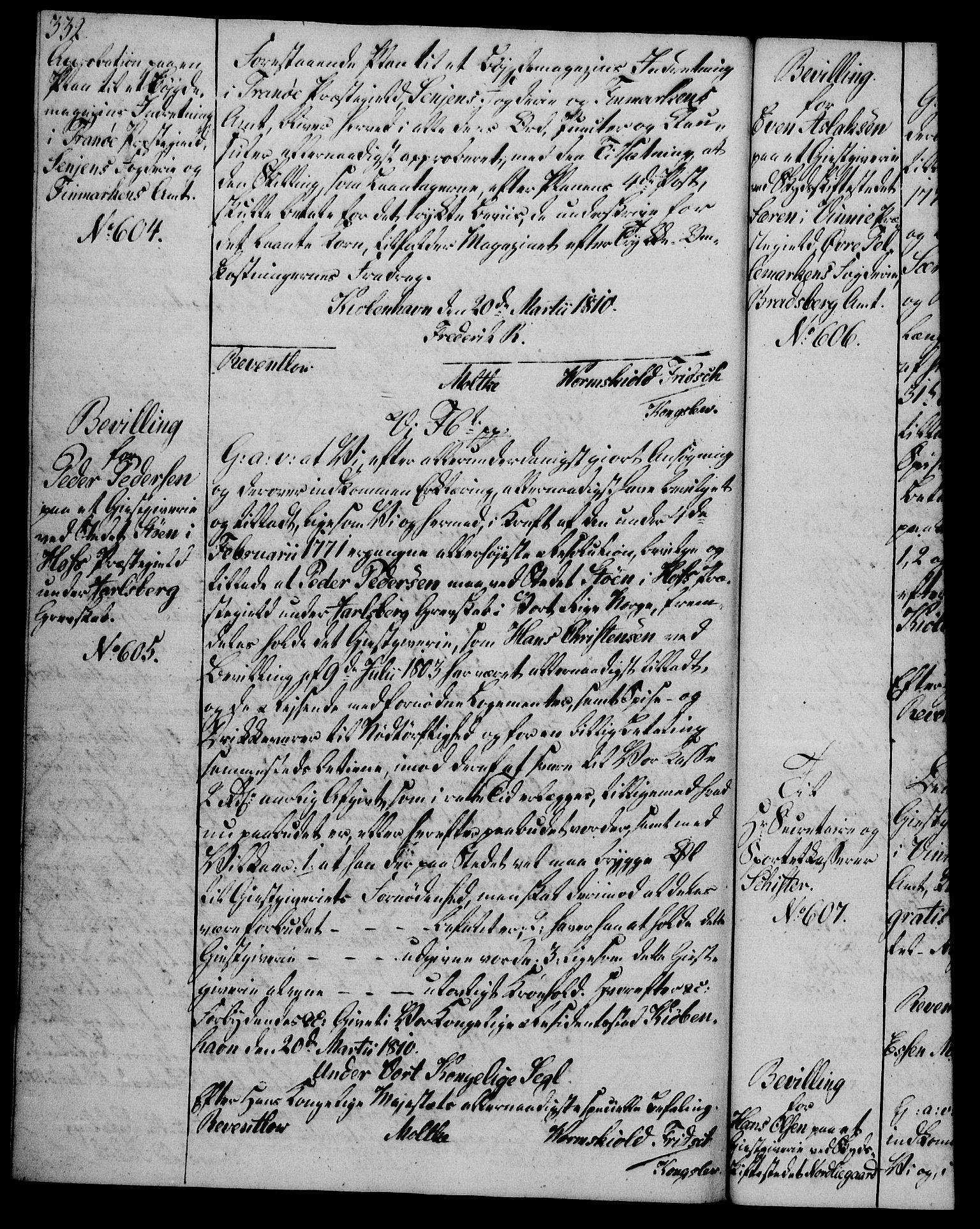 Rentekammeret, Kammerkanselliet, AV/RA-EA-3111/G/Gg/Gga/L0019: Norsk ekspedisjonsprotokoll med register (merket RK 53.19), 1807-1810, p. 332