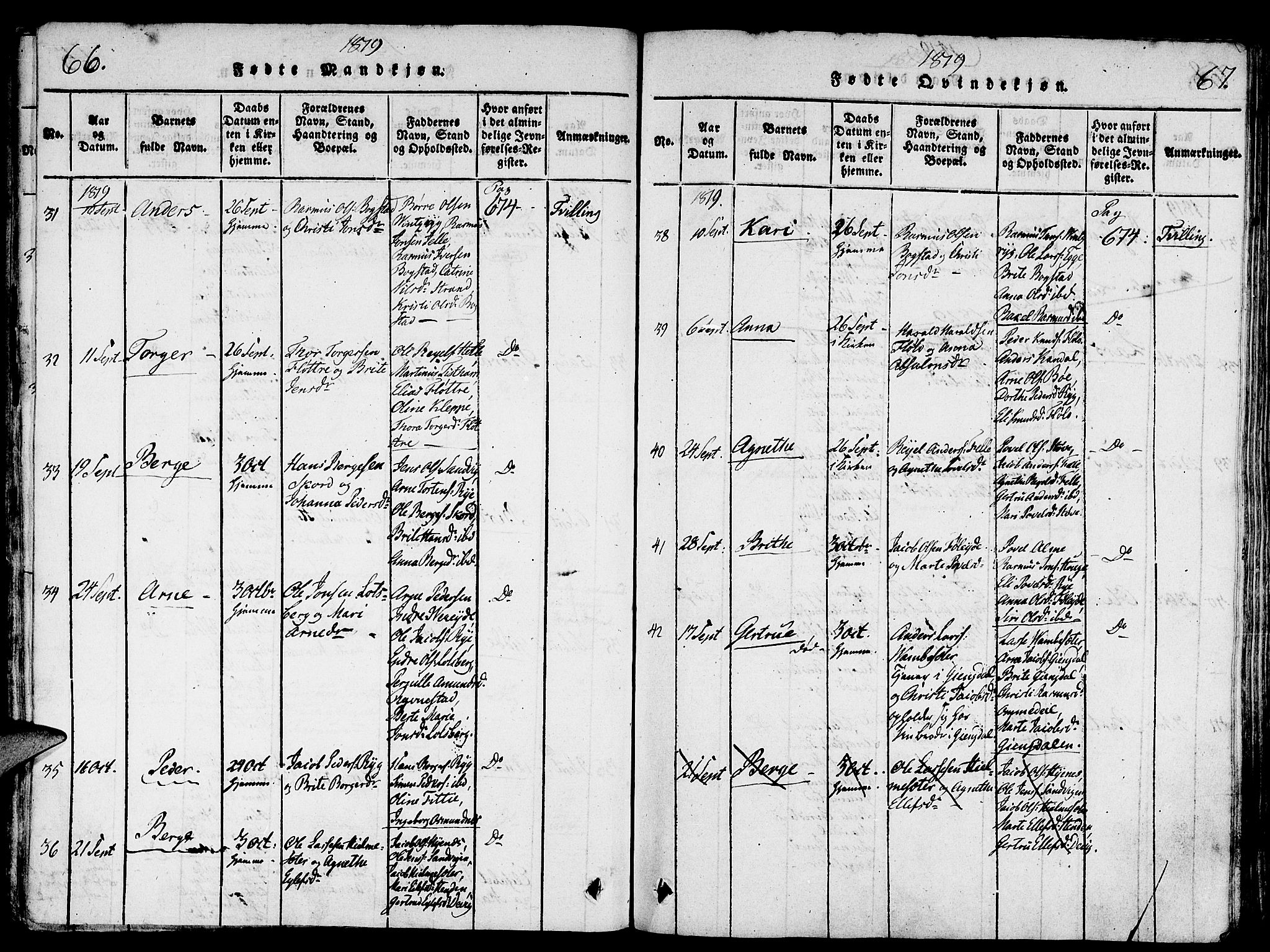 Gloppen sokneprestembete, AV/SAB-A-80101/H/Haa/Haaa/L0006: Parish register (official) no. A 6, 1816-1826, p. 66-67