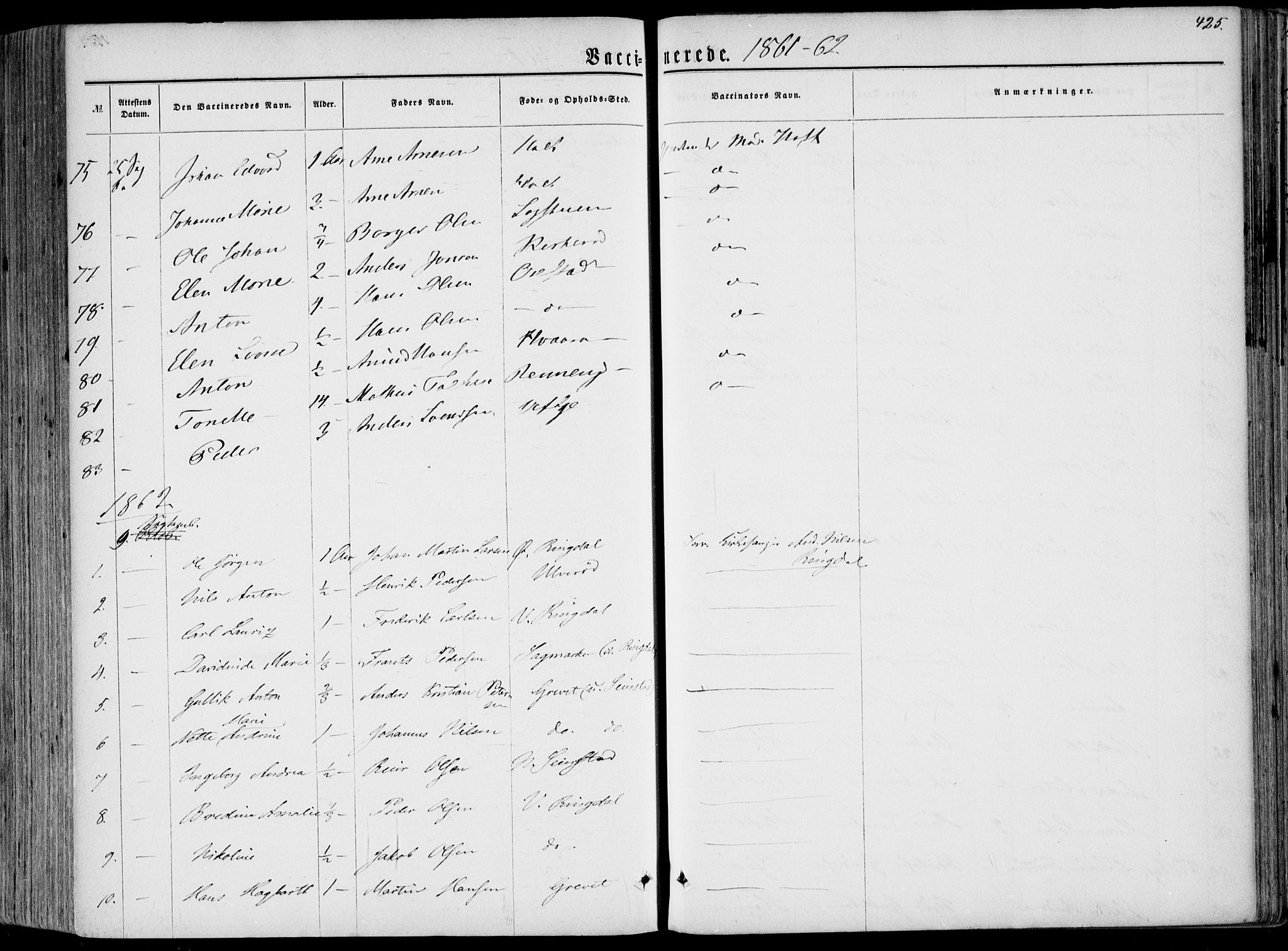 Hedrum kirkebøker, SAKO/A-344/F/Fa/L0007: Parish register (official) no. I 7, 1857-1868, p. 425