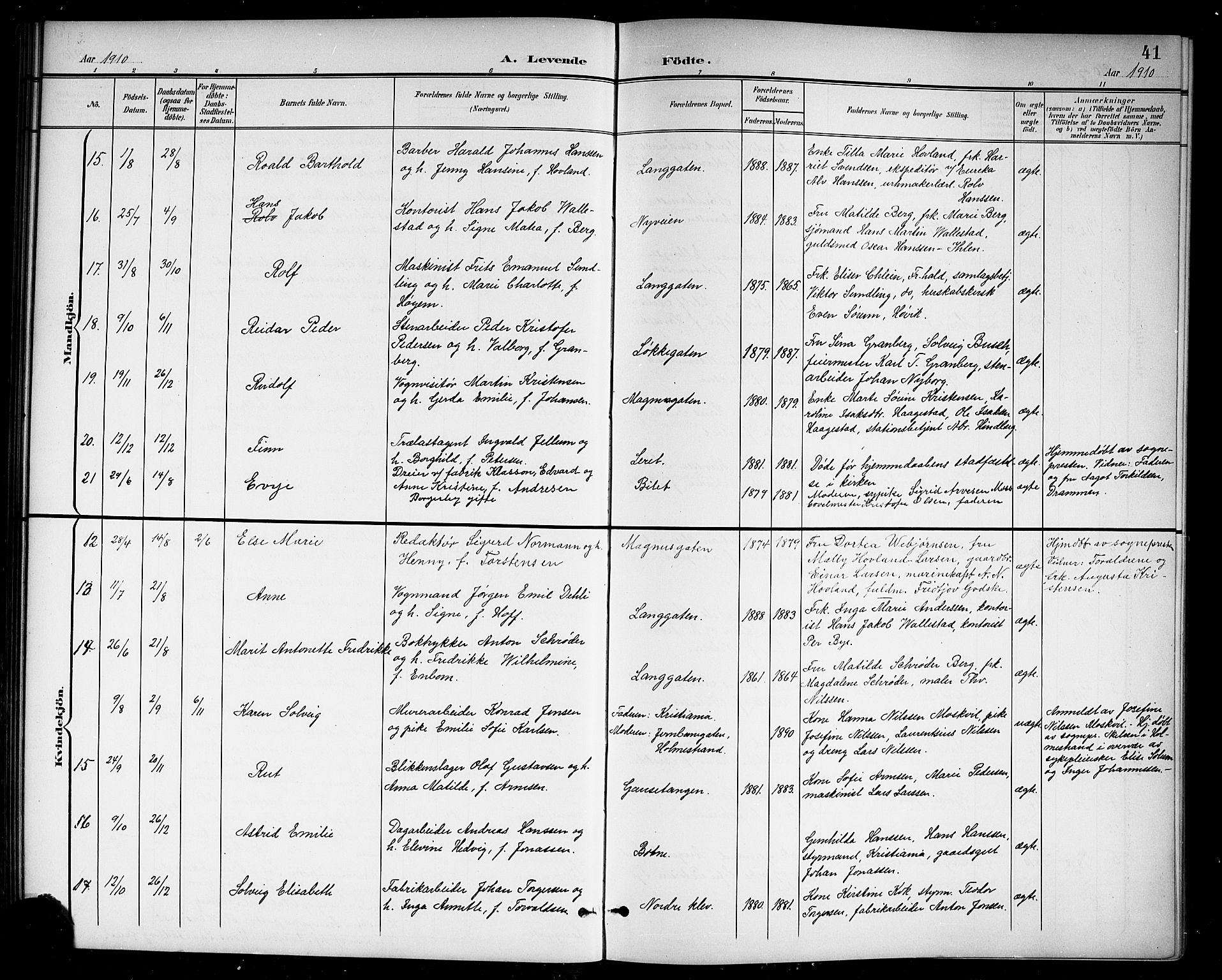 Holmestrand kirkebøker, AV/SAKO-A-346/G/Ga/L0006: Parish register (copy) no. 6, 1901-1923, p. 41