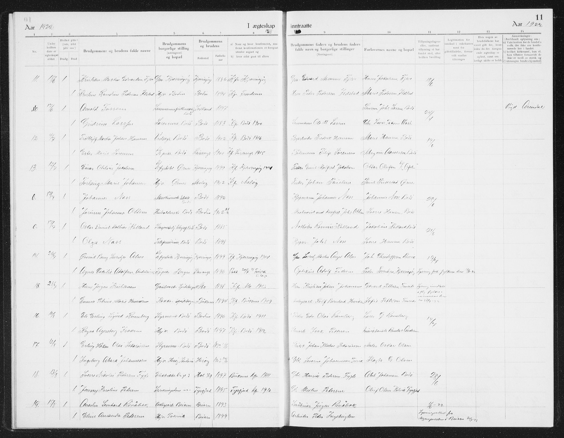 Ministerialprotokoller, klokkerbøker og fødselsregistre - Nordland, SAT/A-1459/801/L0036: Parish register (copy) no. 801C11, 1920-1934, p. 11