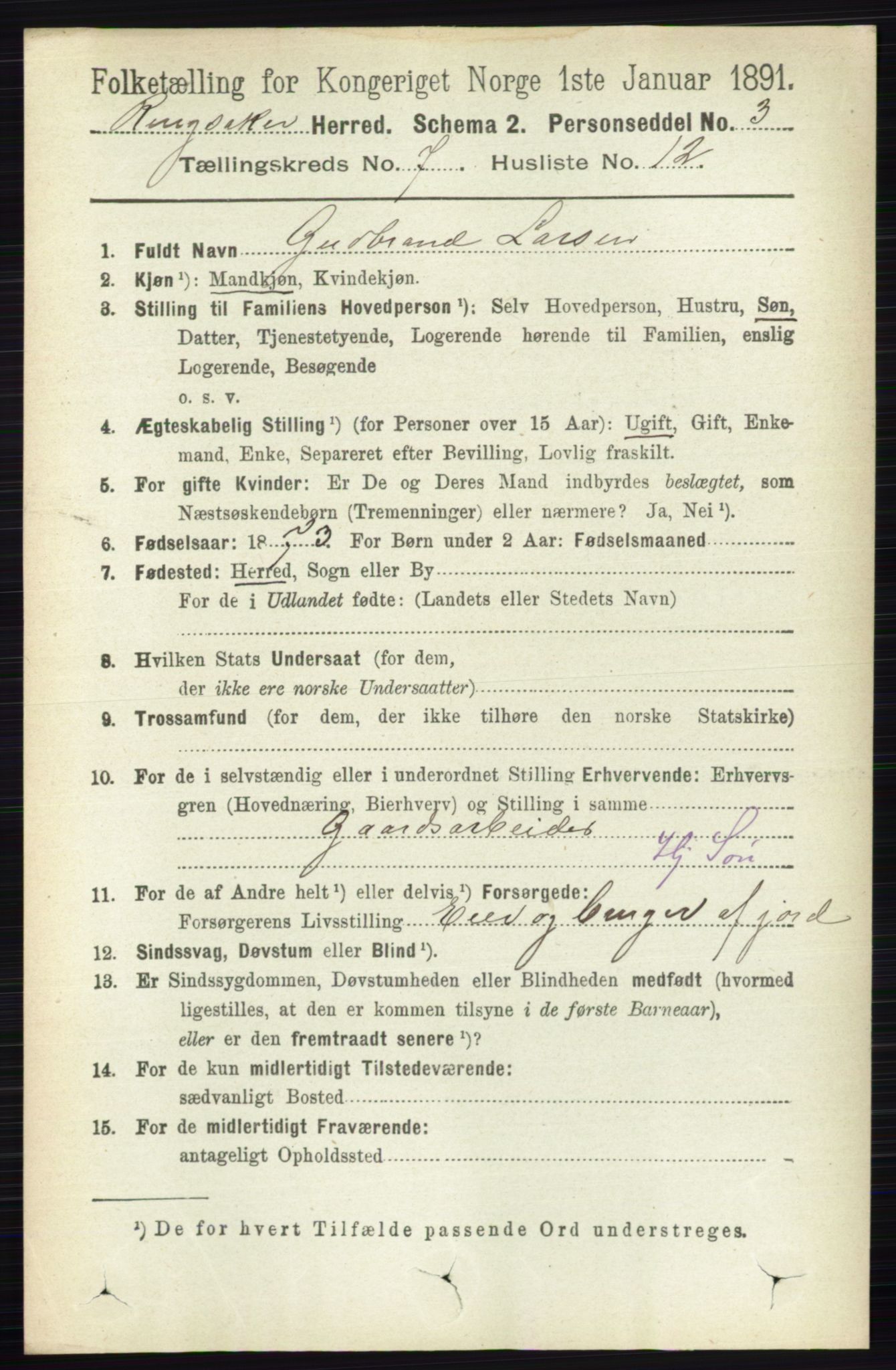 RA, 1891 census for 0412 Ringsaker, 1891, p. 3950