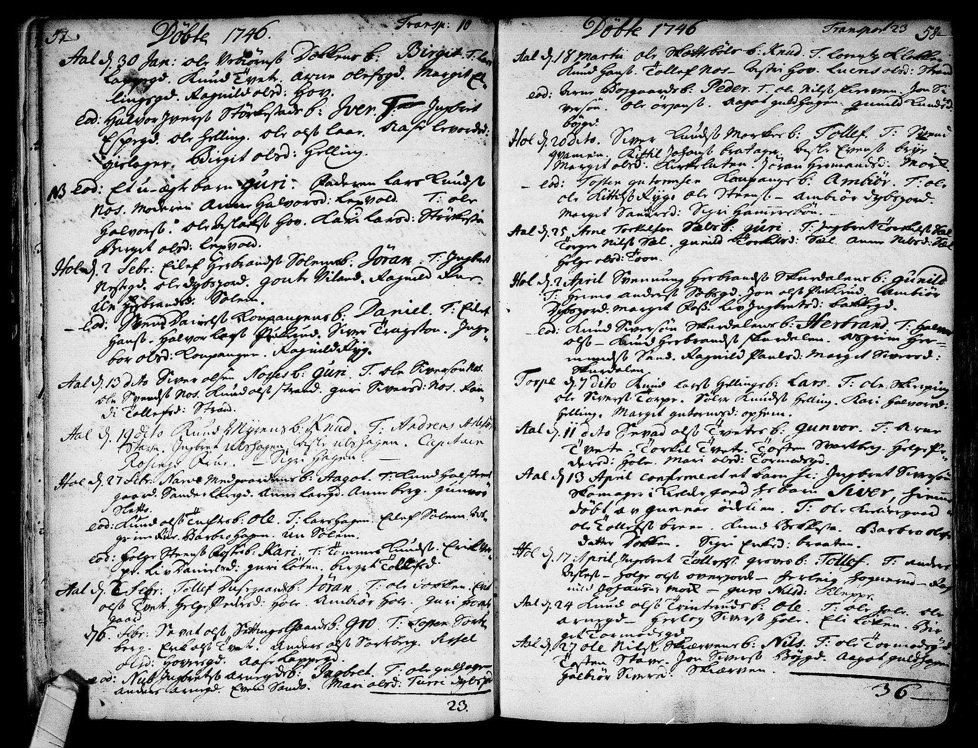 Ål kirkebøker, AV/SAKO-A-249/F/Fa/L0001: Parish register (official) no. I 1, 1744-1769, p. 57-58