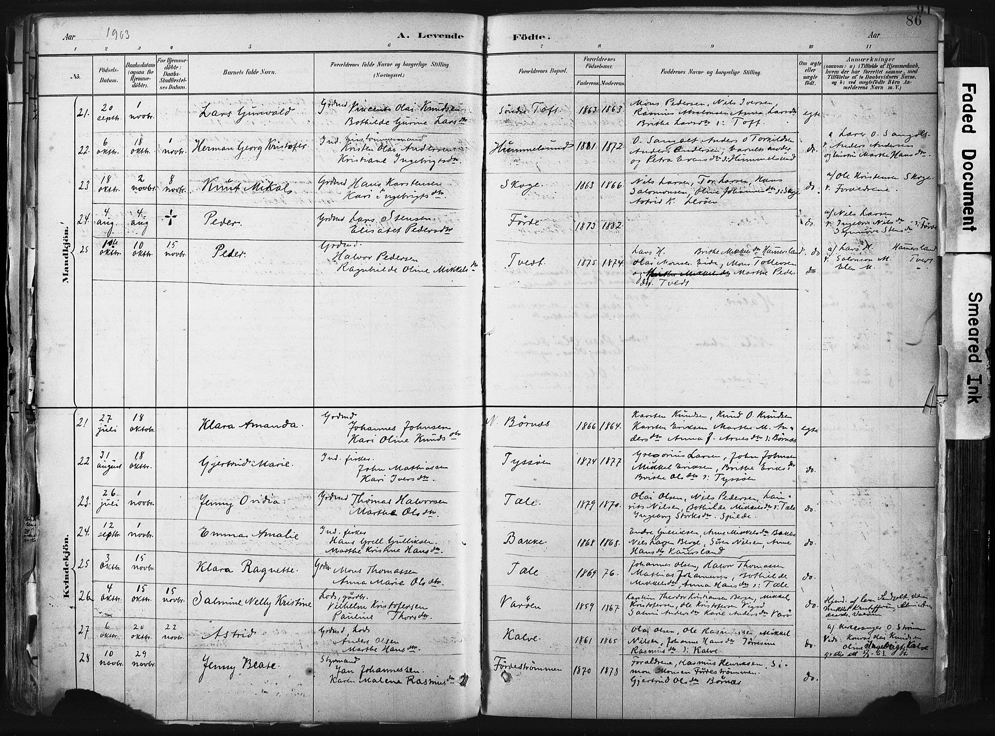 Sund sokneprestembete, AV/SAB-A-99930: Parish register (official) no. B 1, 1882-1907, p. 86