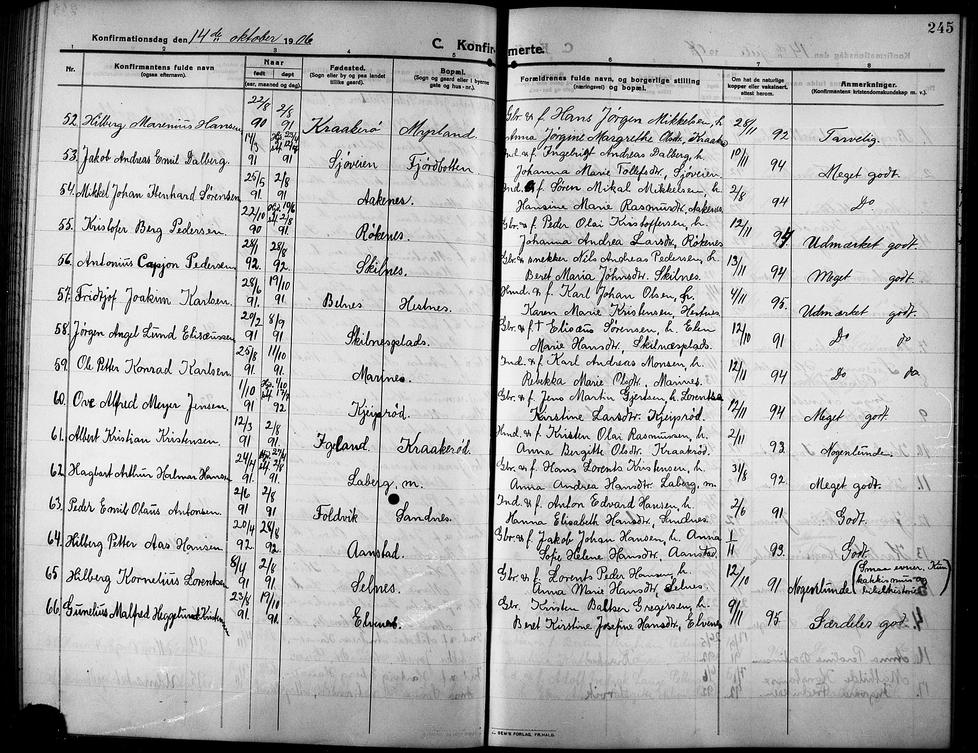 Ibestad sokneprestembete, AV/SATØ-S-0077/H/Ha/Hab/L0009klokker: Parish register (copy) no. 9, 1902-1914, p. 245