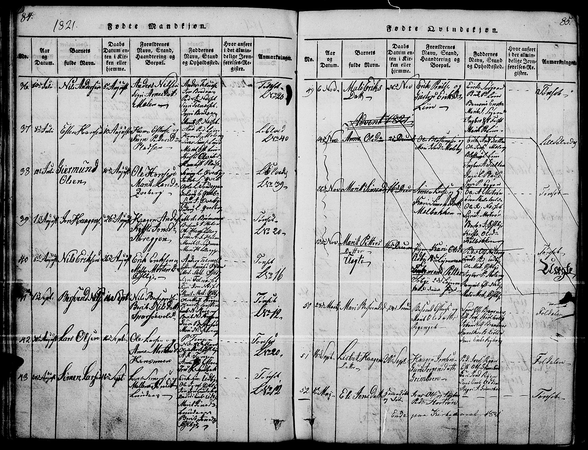 Tynset prestekontor, SAH/PREST-058/H/Ha/Haa/L0018: Parish register (official) no. 18, 1815-1829, p. 84-85