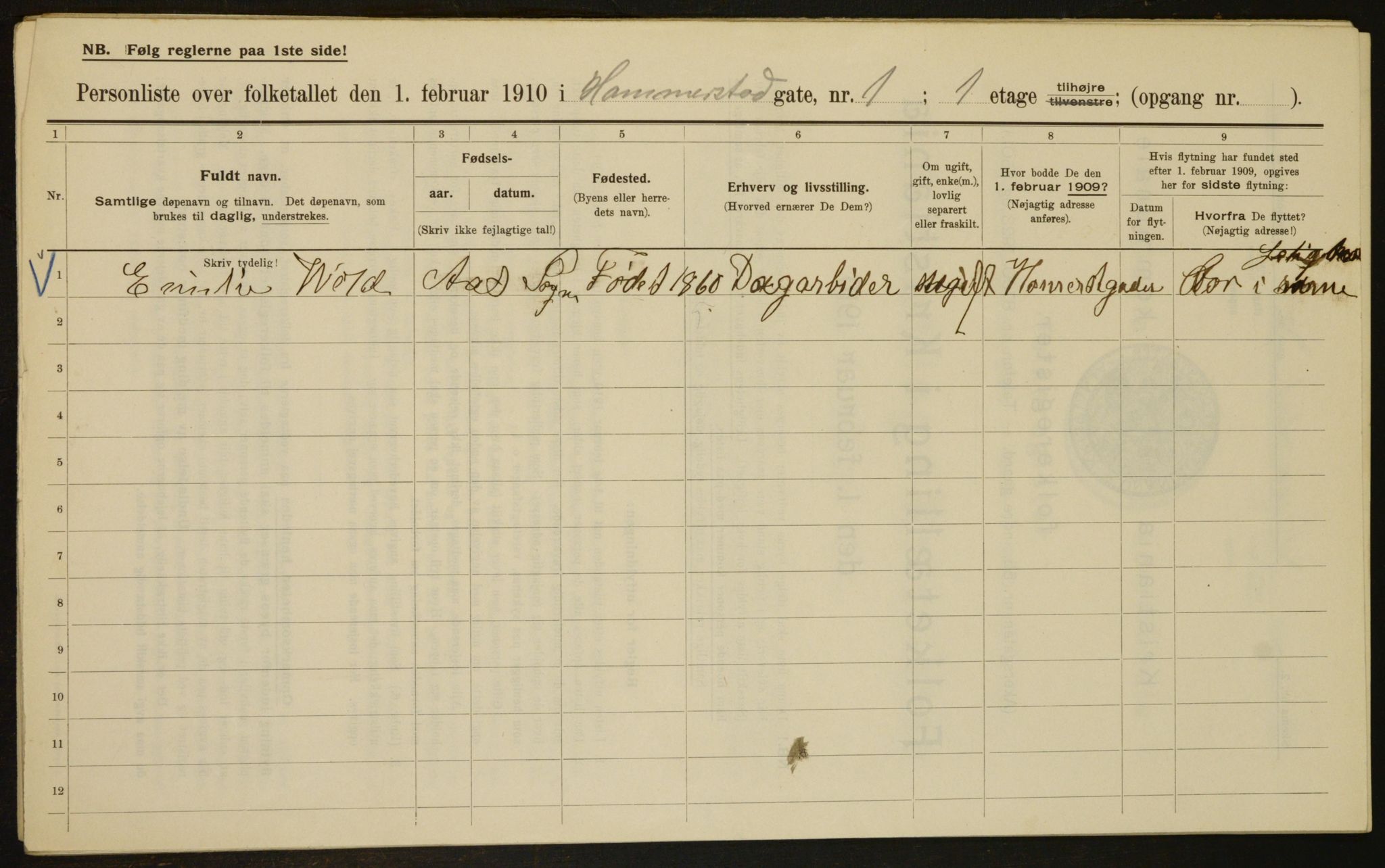 OBA, Municipal Census 1910 for Kristiania, 1910, p. 32368