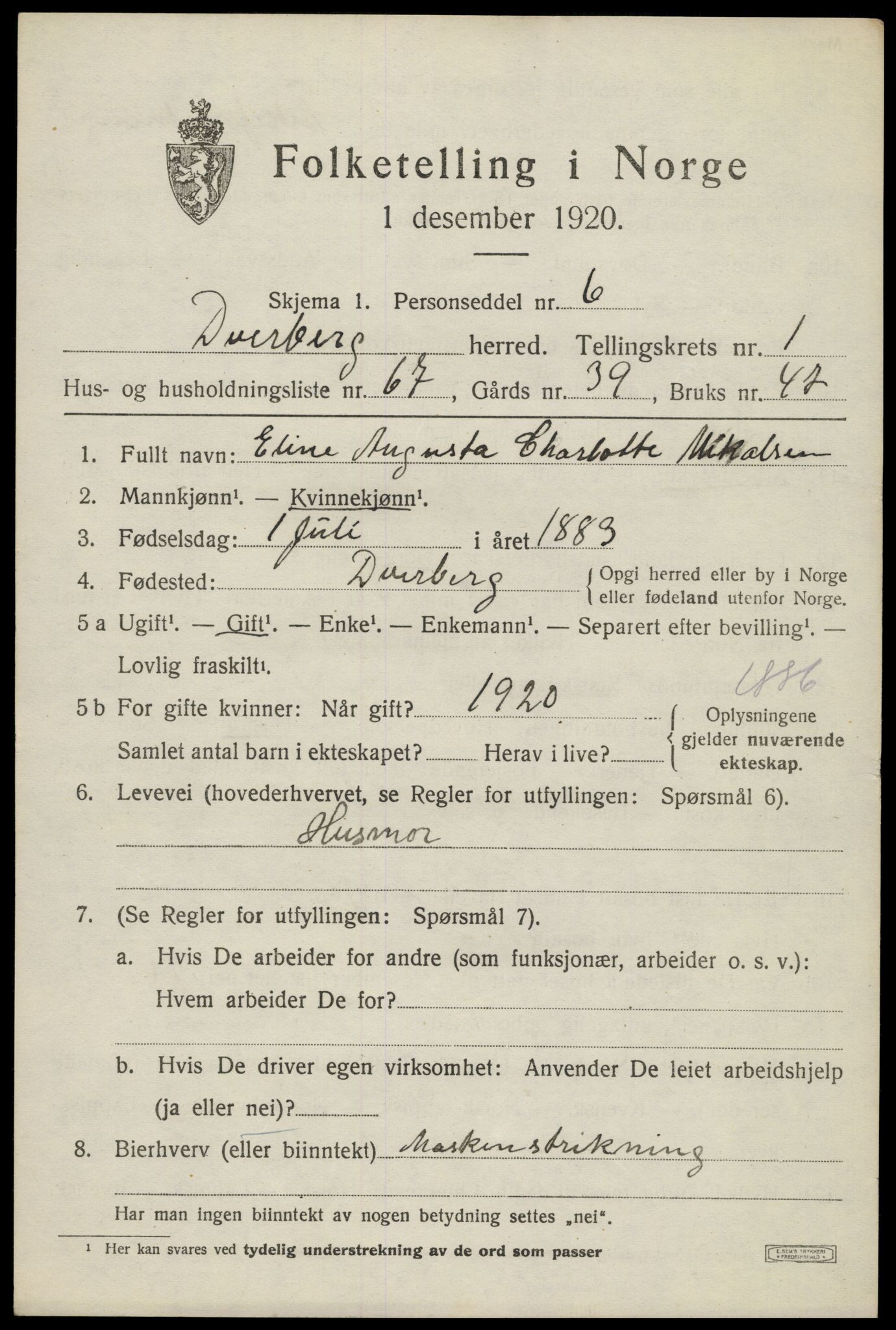 SAT, 1920 census for Dverberg, 1920, p. 2680