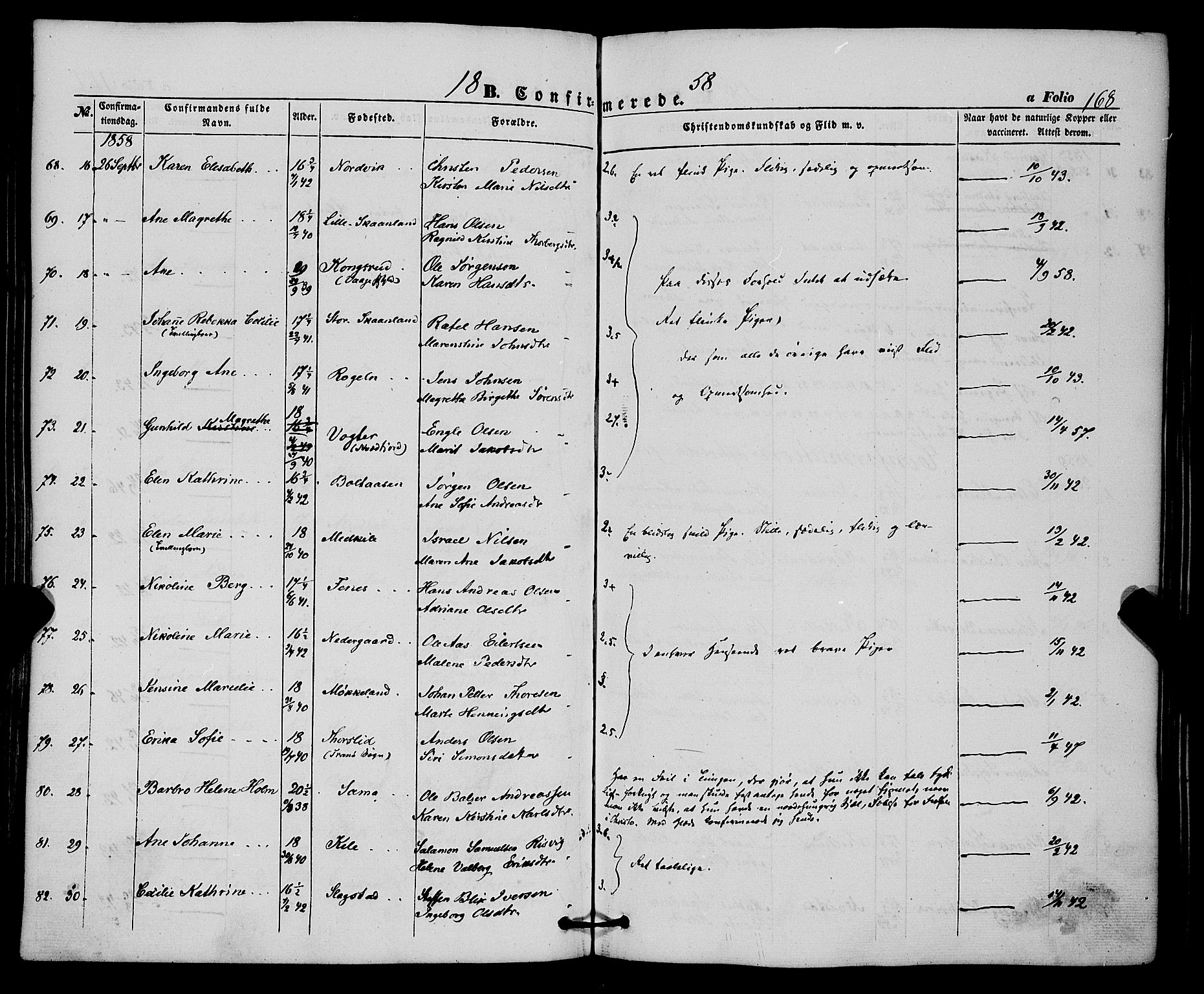 Trondenes sokneprestkontor, AV/SATØ-S-1319/H/Ha/L0011kirke: Parish register (official) no. 11, 1853-1862, p. 168