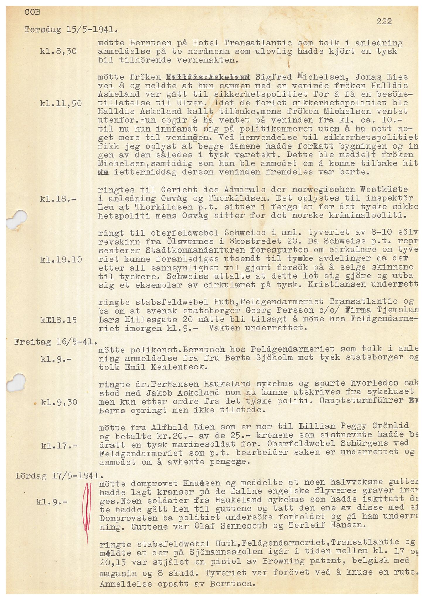 Bergen politikammer / politidistrikt, AV/SAB-A-60401/Y/Ye/L0001: Avskrift av krigsdagbok av Dankert Thuland, 1940-1941, p. 222