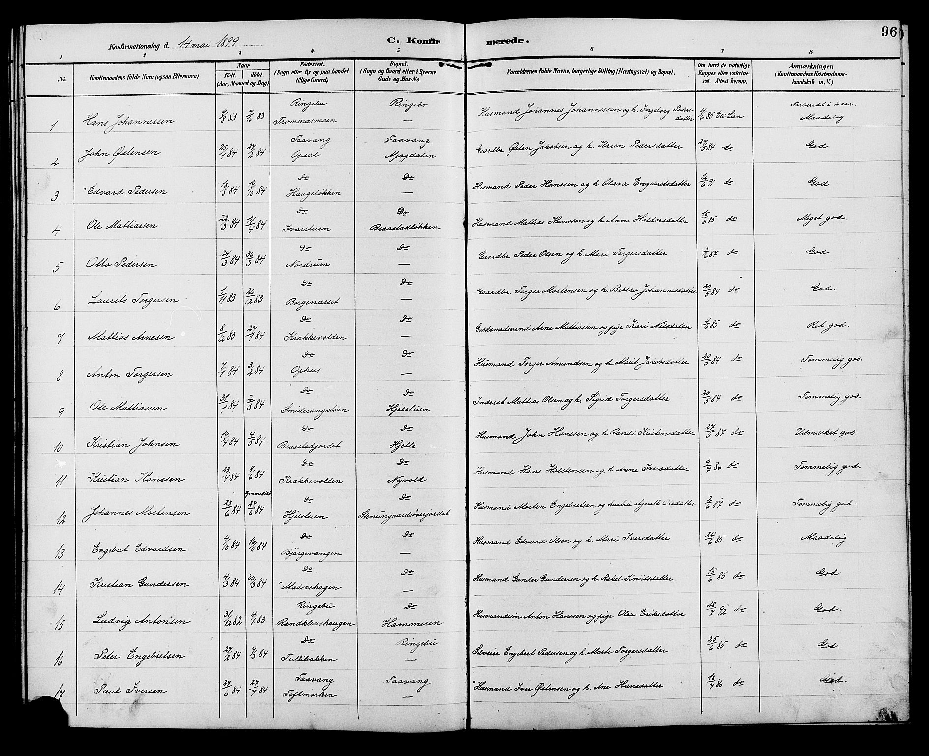Ringebu prestekontor, SAH/PREST-082/H/Ha/Hab/L0007: Parish register (copy) no. 7, 1890-1910, p. 96