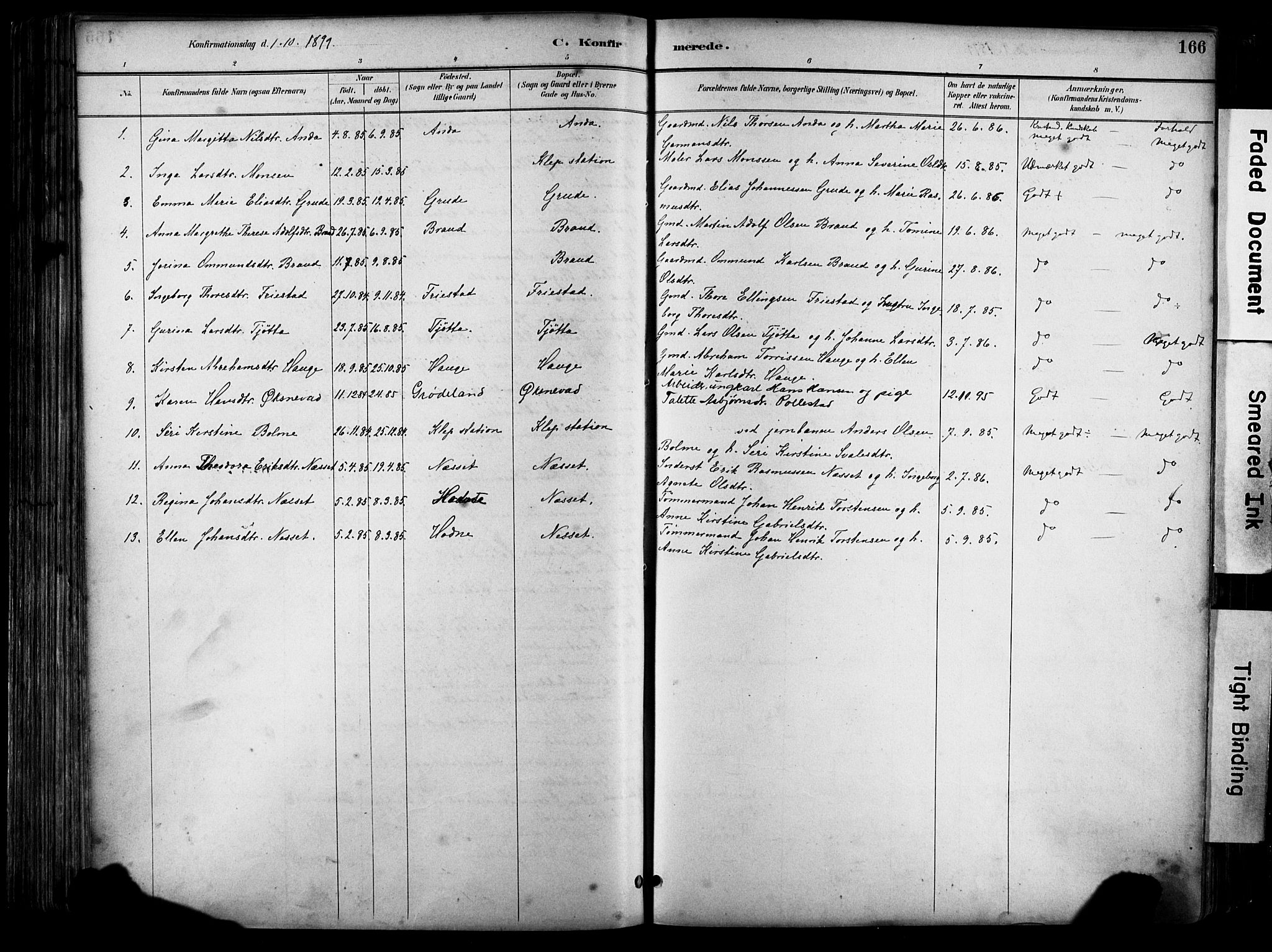 Klepp sokneprestkontor, SAST/A-101803/001/3/30BA/L0009: Parish register (official) no. A 7, 1886-1915, p. 166