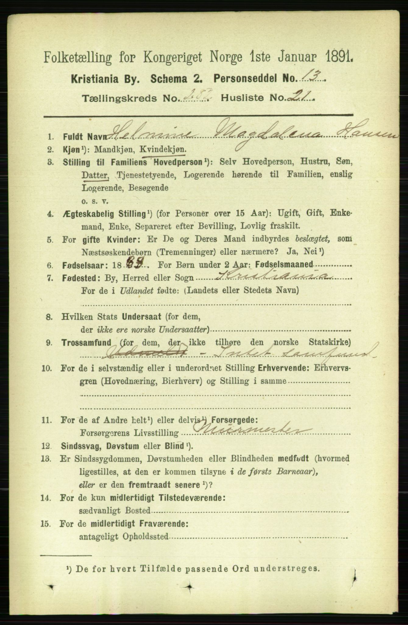 RA, 1891 census for 0301 Kristiania, 1891, p. 172312