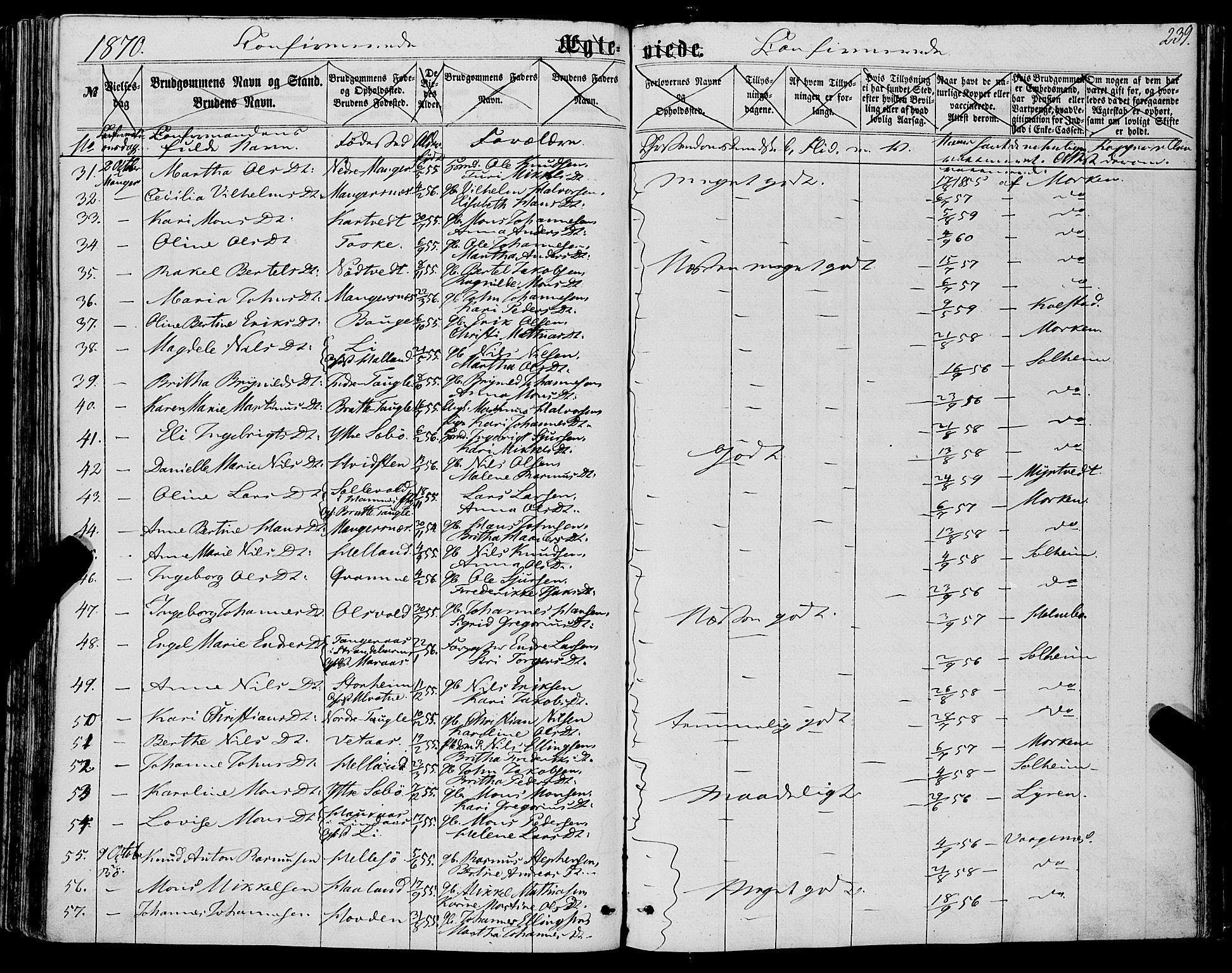 Manger sokneprestembete, SAB/A-76801/H/Haa: Parish register (official) no. A 7, 1860-1870, p. 239