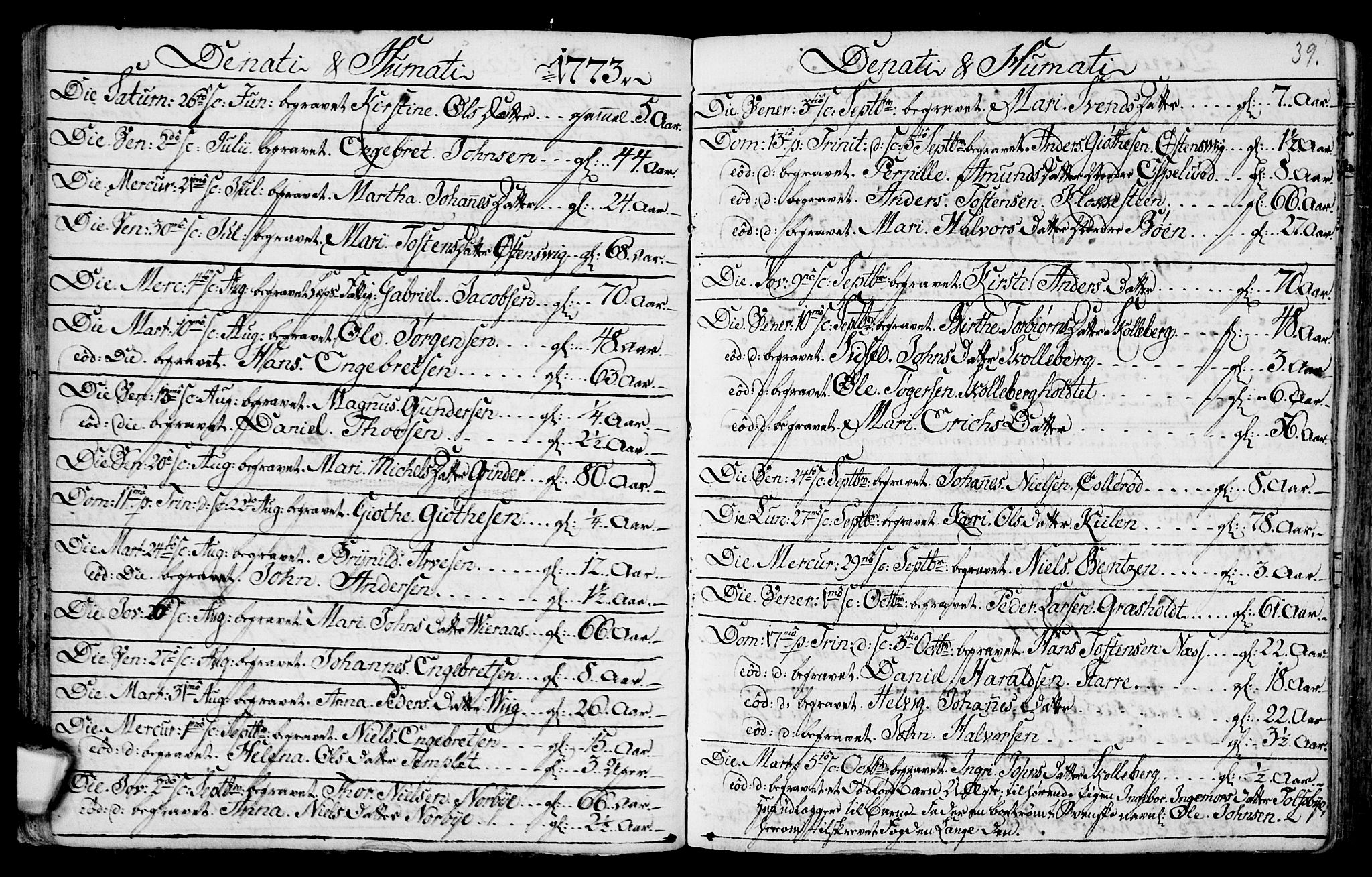 Aremark prestekontor Kirkebøker, AV/SAO-A-10899/F/Fa/L0003: Parish register (official) no. I 3, 1745-1795, p. 39