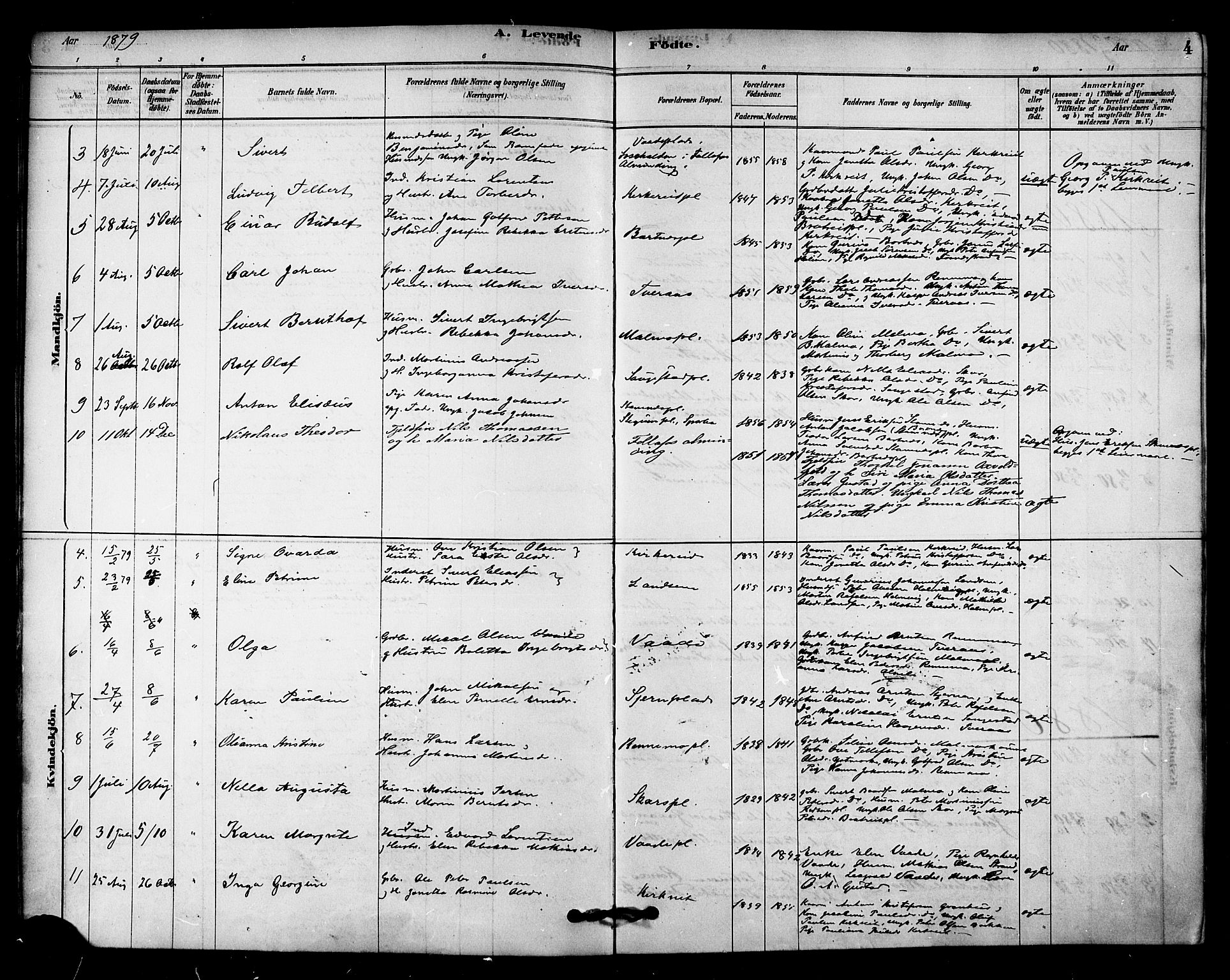 Ministerialprotokoller, klokkerbøker og fødselsregistre - Nord-Trøndelag, SAT/A-1458/745/L0429: Parish register (official) no. 745A01, 1878-1894, p. 4