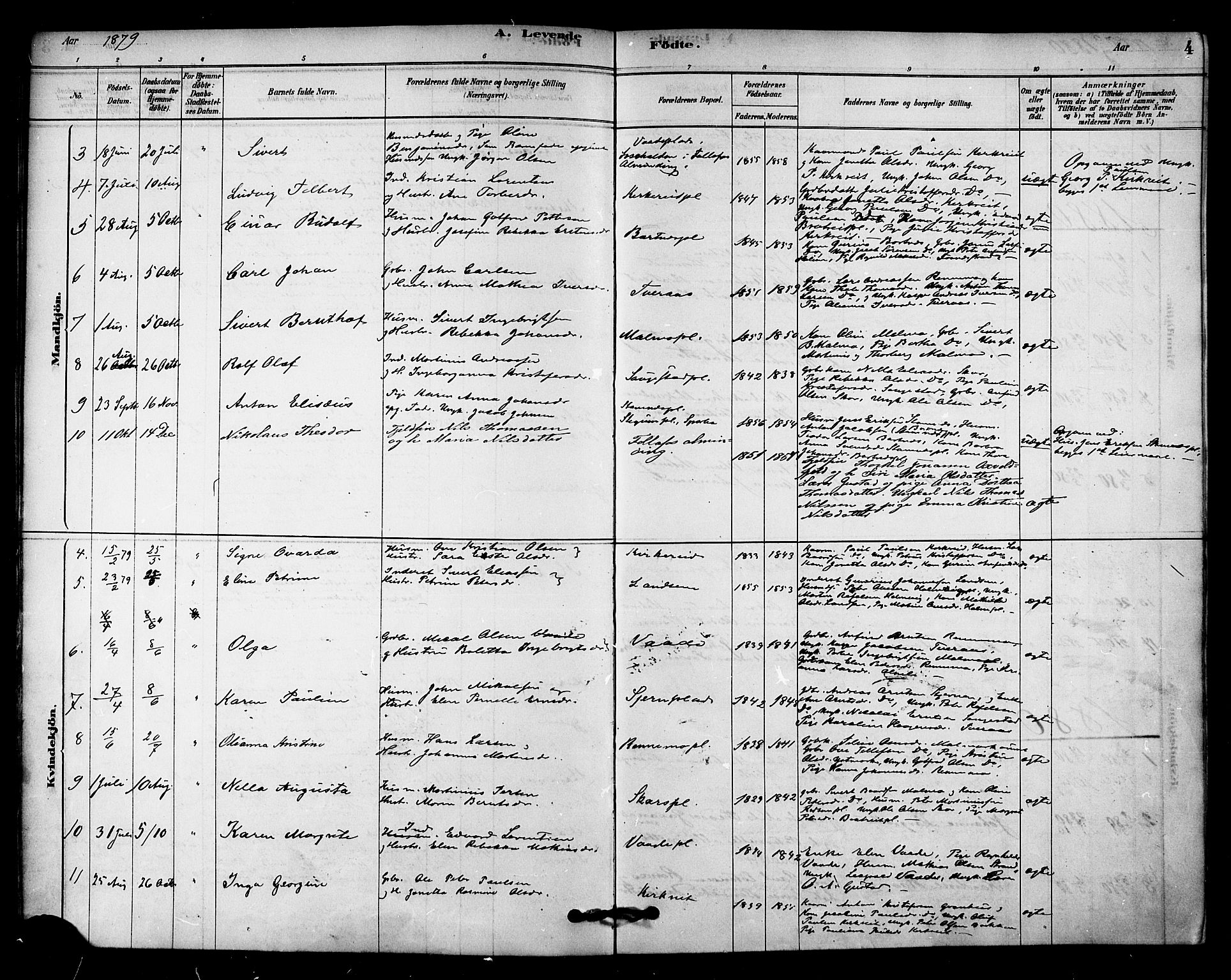 Ministerialprotokoller, klokkerbøker og fødselsregistre - Nord-Trøndelag, AV/SAT-A-1458/745/L0429: Parish register (official) no. 745A01, 1878-1894, p. 4